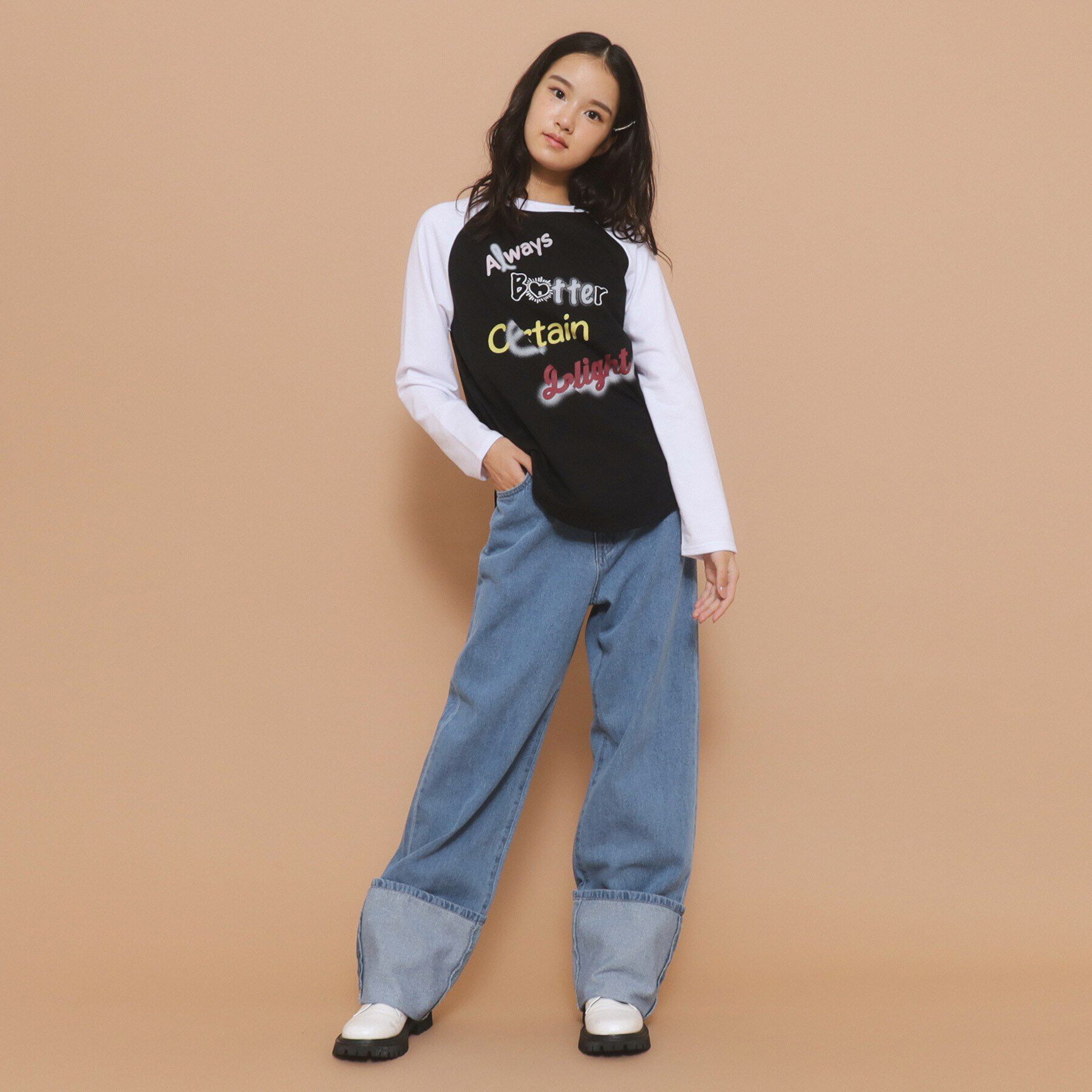 PINK-latte「【130cmあり】グラフィックロゴ ラグランTシャツ」|Tシャツ・カットソー|