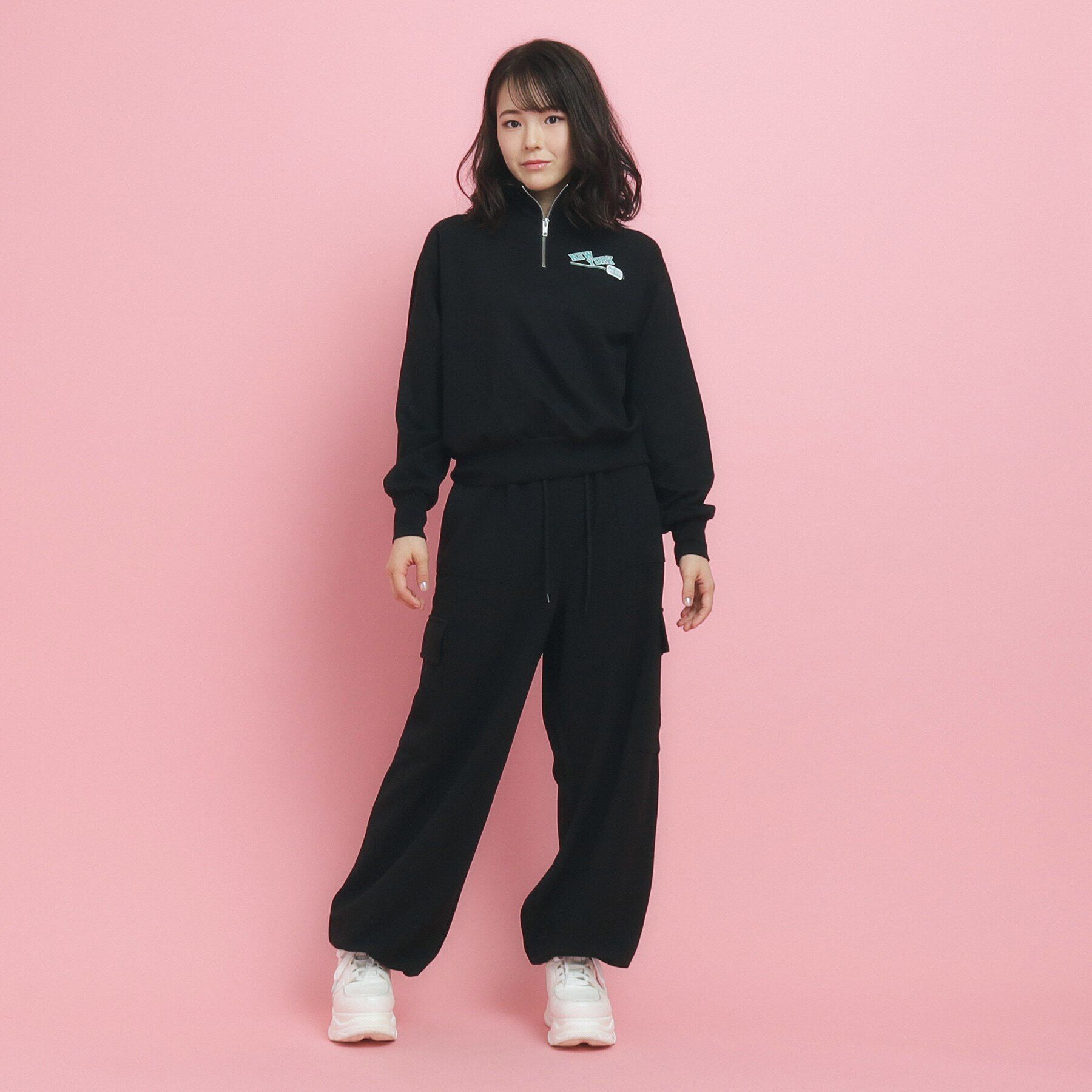 PINK-latte「【きれい見えシルエット】とろみカーゴパンツ」|その他|ﾌﾞﾗｯｸ(019)