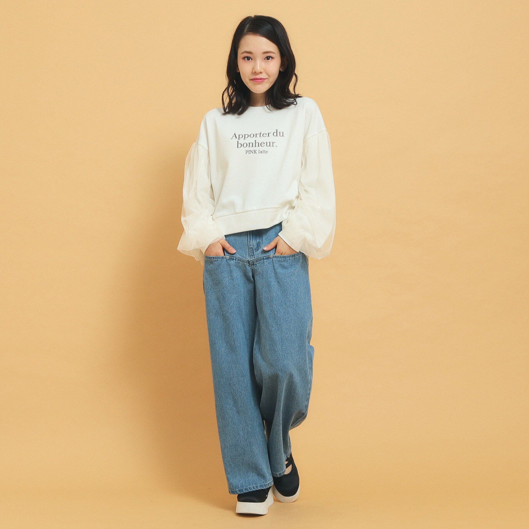 PINK-latte「袖チュールプルオーバー」|Tシャツ・カットソー|