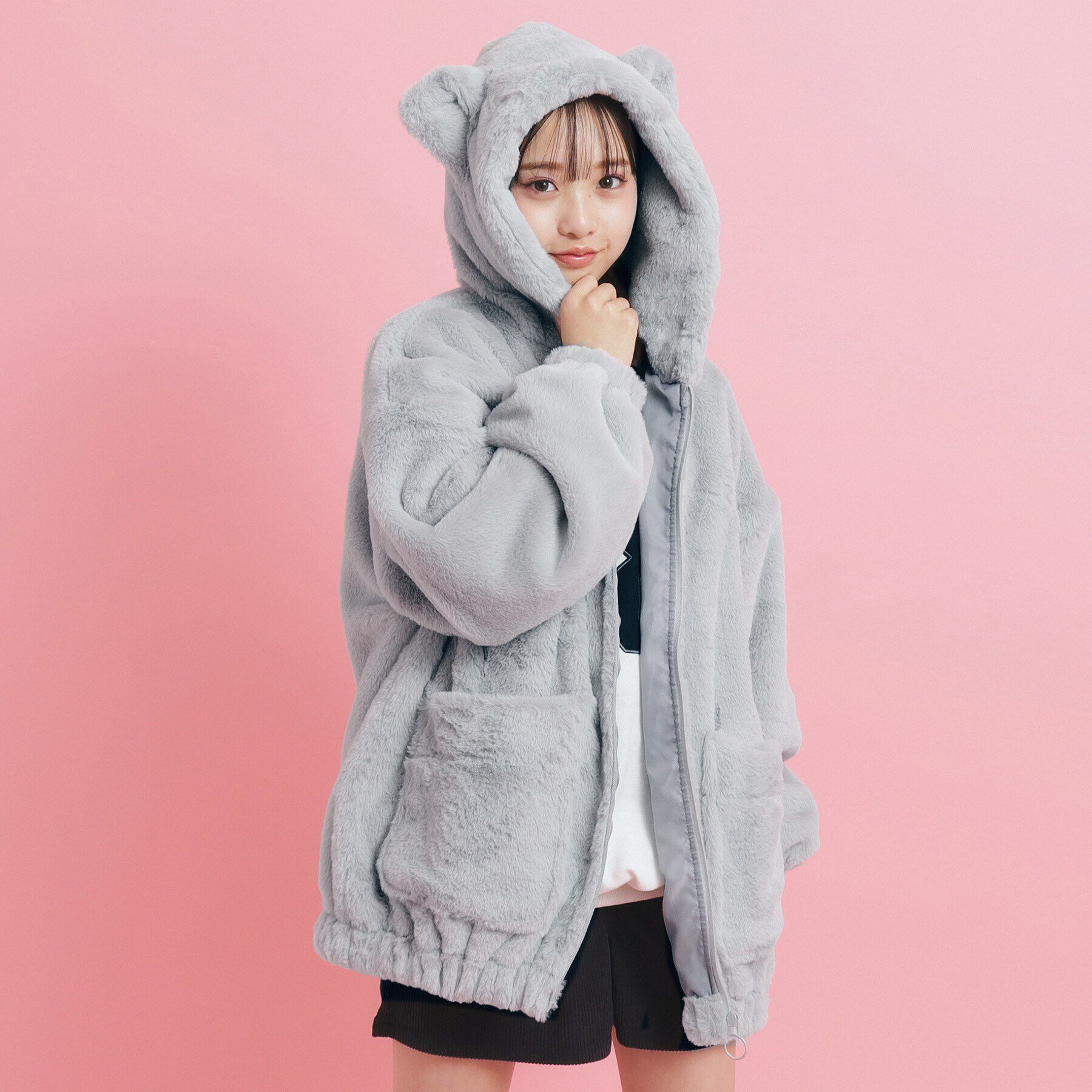 PINK-latte「【大人気/カラー追加あり】もふもふ エコファーブルゾン」|ブルゾン・スタジャン|ﾗｲﾄｸﾞﾚｰ(011)