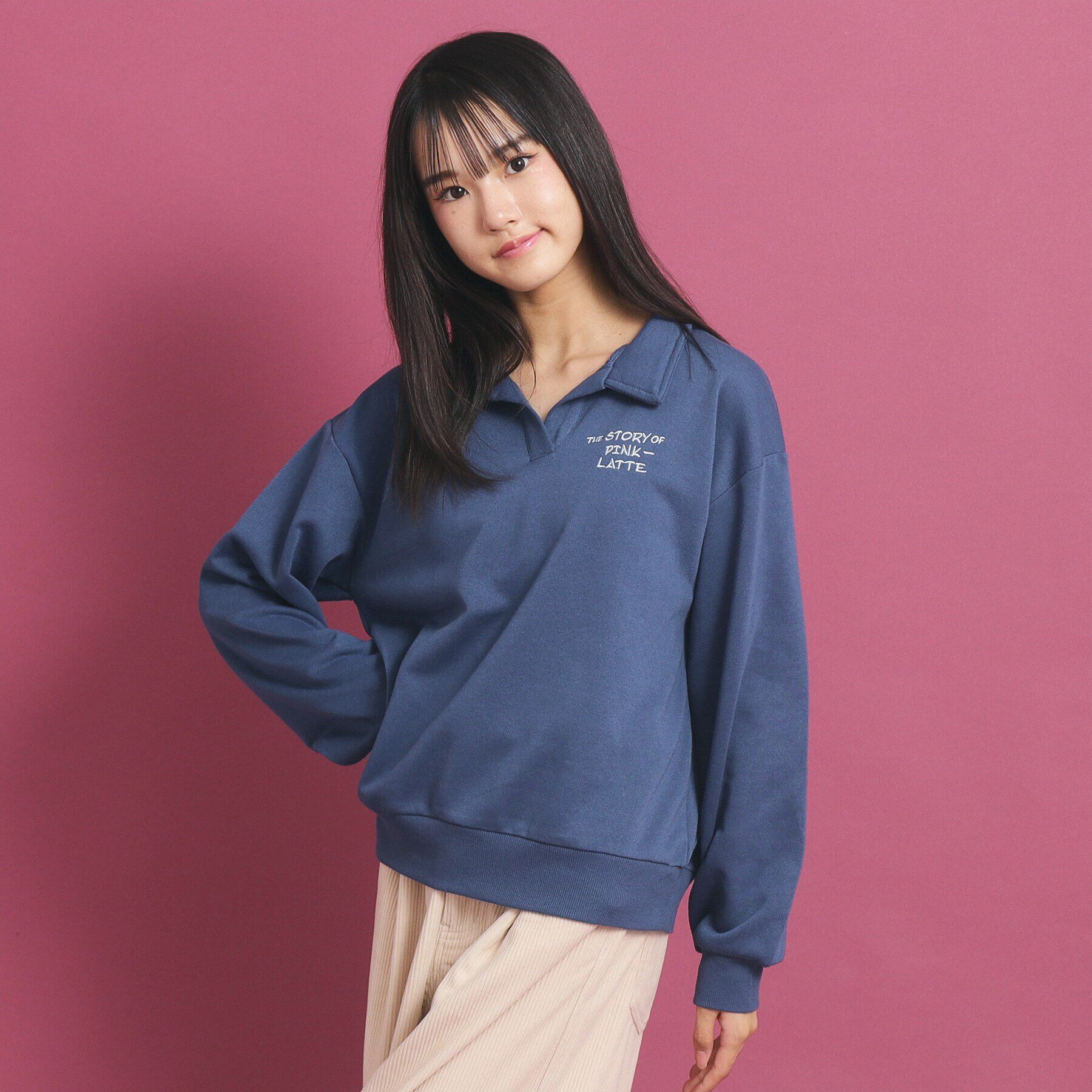 PINK-latte「バッククマプリントのスキッパーパーカ」|その他|ブルー(093)