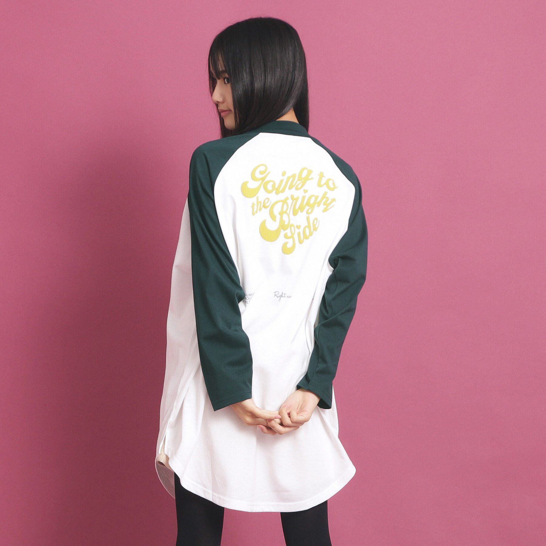 PINK-latte「ラグランスリーブクルーネックチュニックTシャツ」|ワンピース|ｵﾌﾎﾜｲﾄ(103)