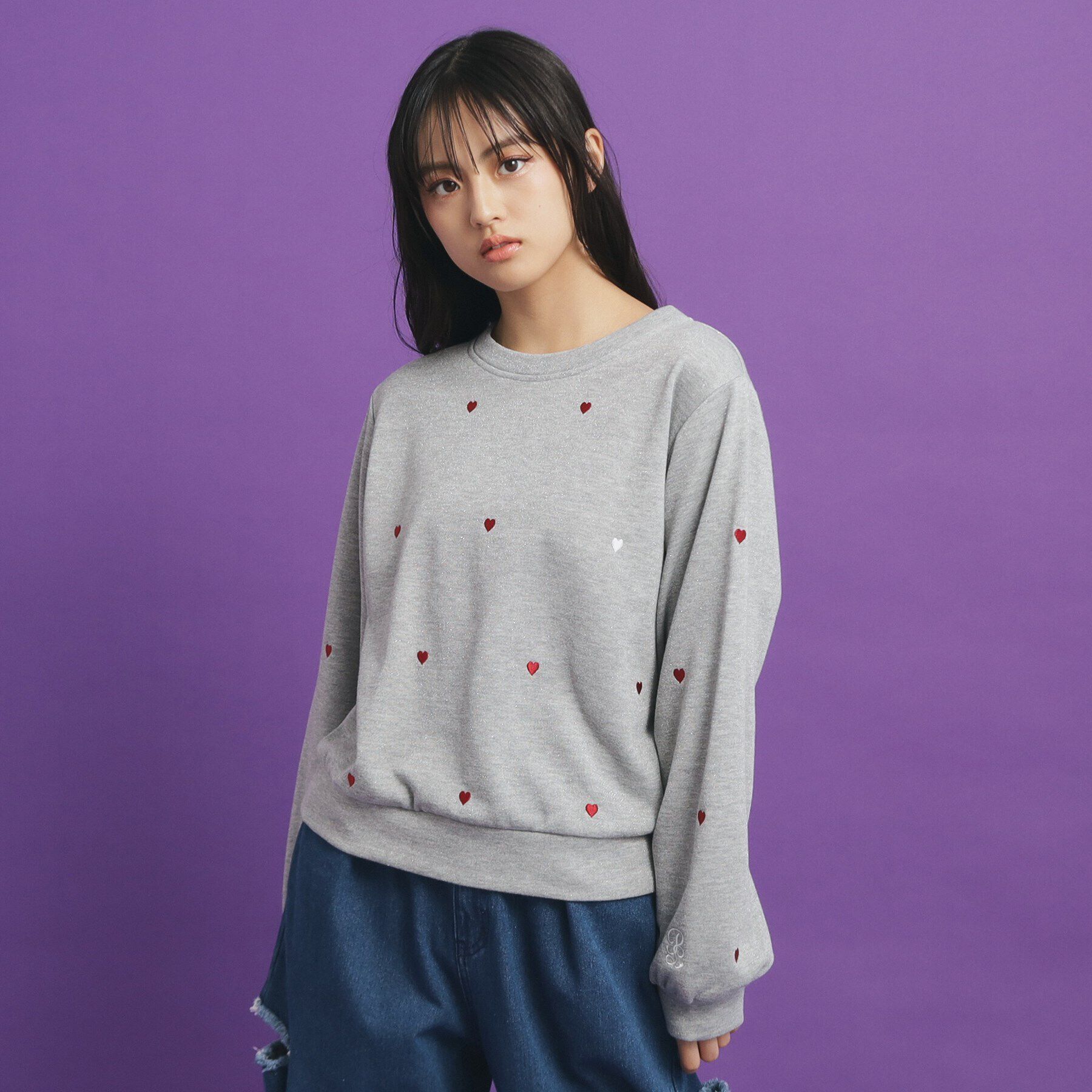 PINK-latte「総 刺繍ラメ裏毛トップス」|その他|ｸﾞﾚｰ(012)