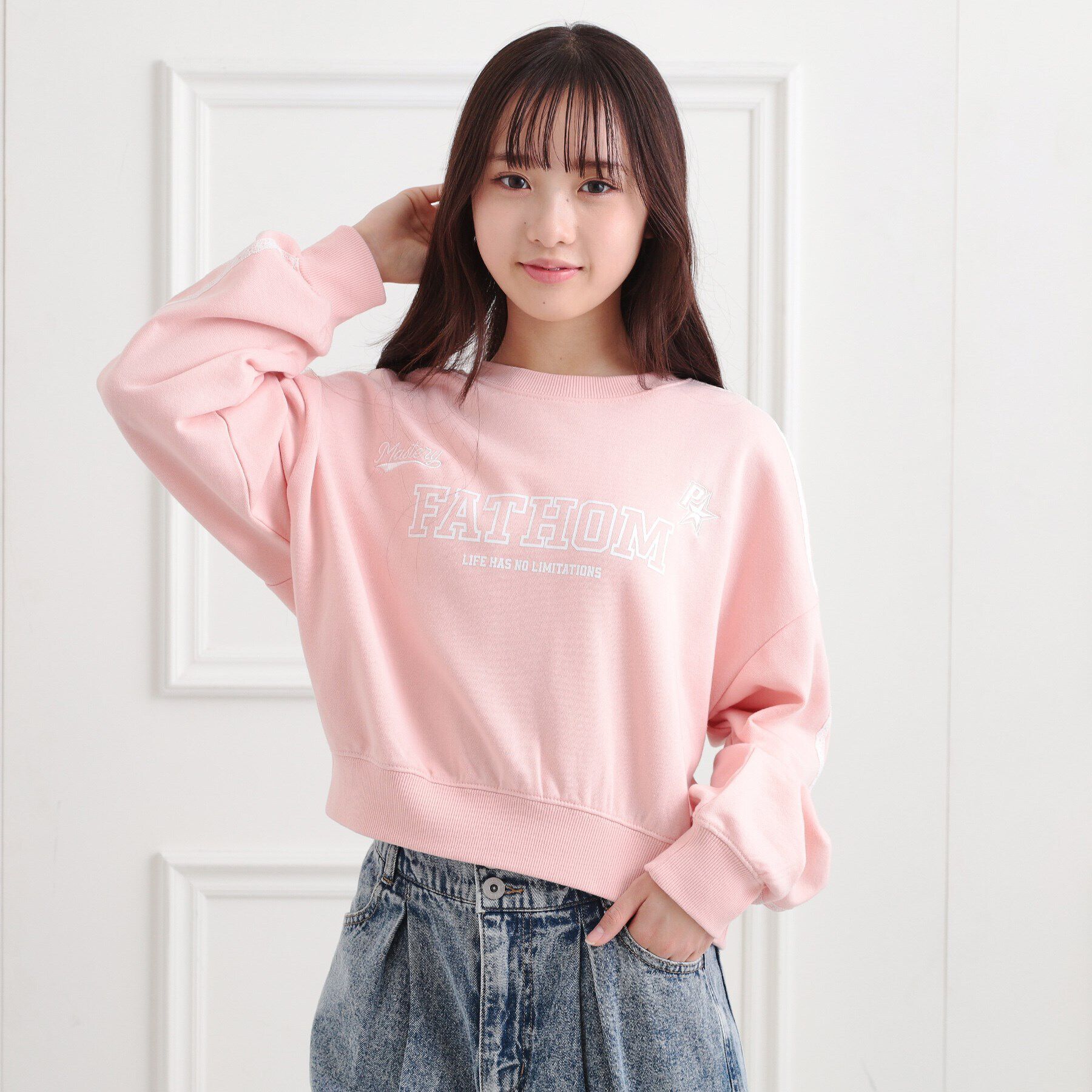 PINK-latte「ミニ裏レースライン短丈プルオーバー」|Tシャツ・カットソー|