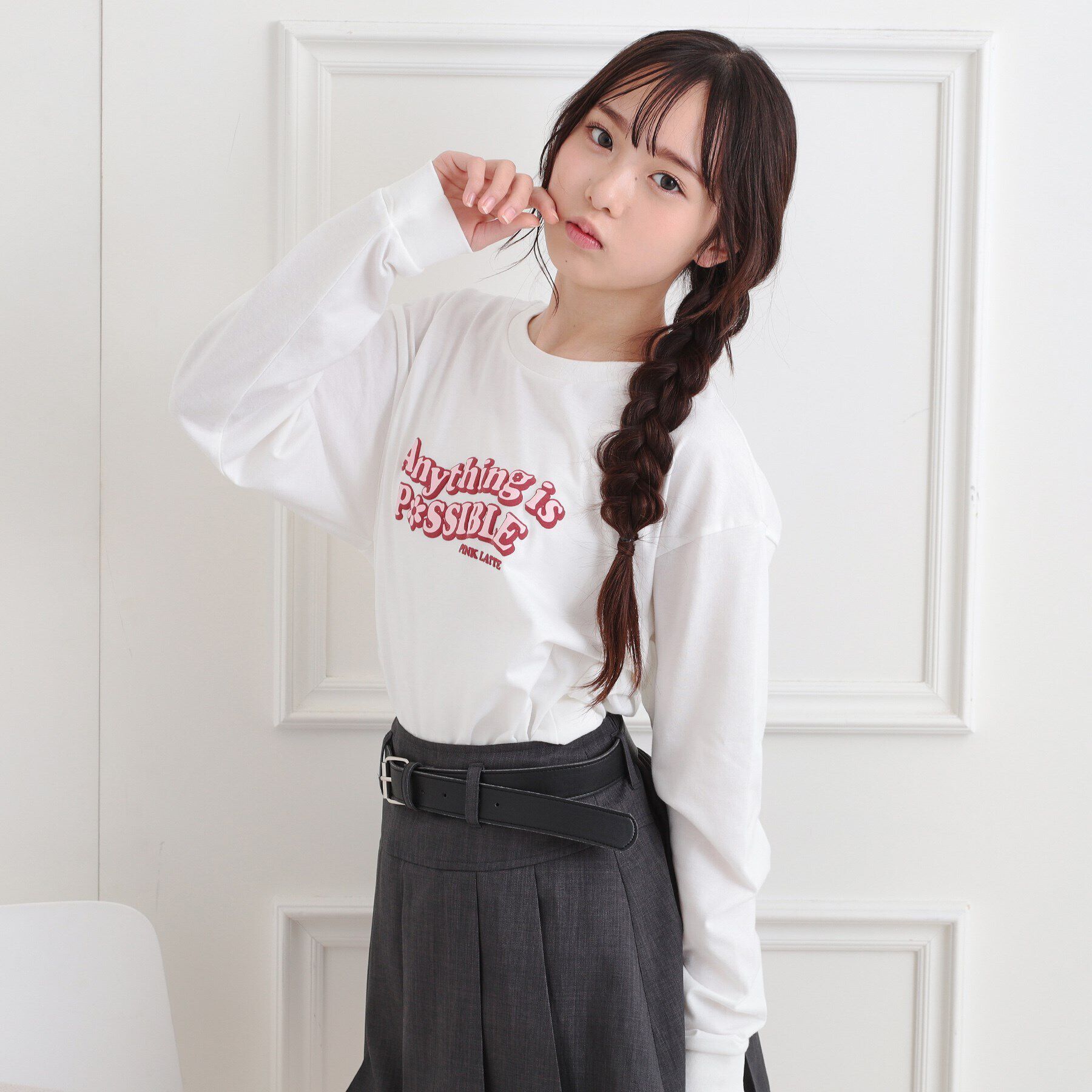 PINK-latte「ロゴ発砲プリントロンT」|Tシャツ・カットソー|オフホワイト(003