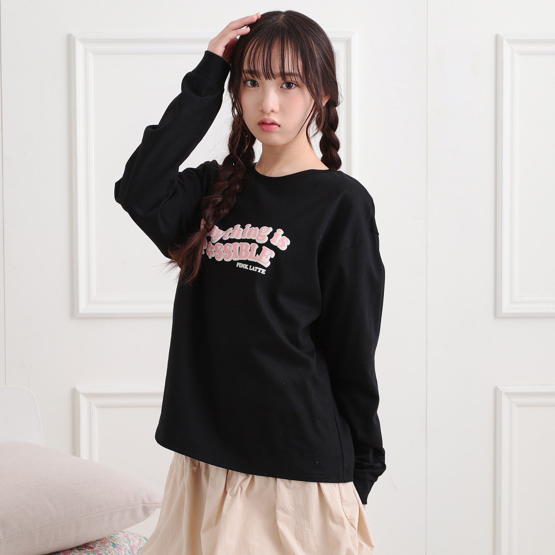 PINK-latte「ロゴ発砲プリントロンT」|Tシャツ・カットソー|