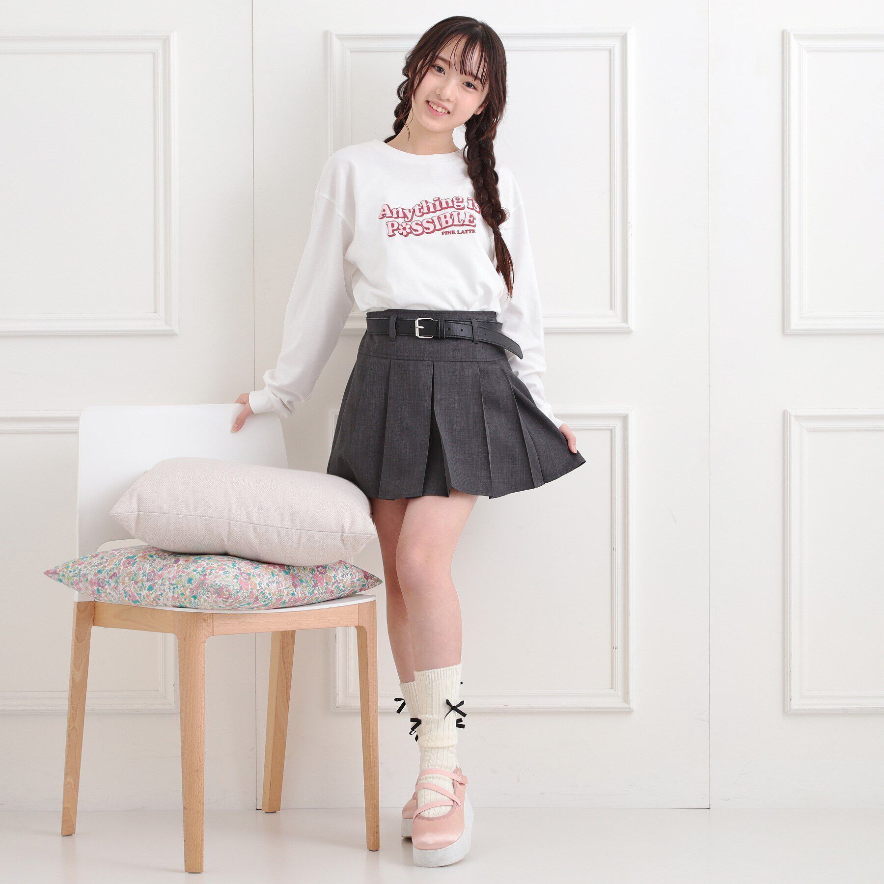 PINK-latte「ロゴ発砲プリントロンT」|Tシャツ・カットソー|