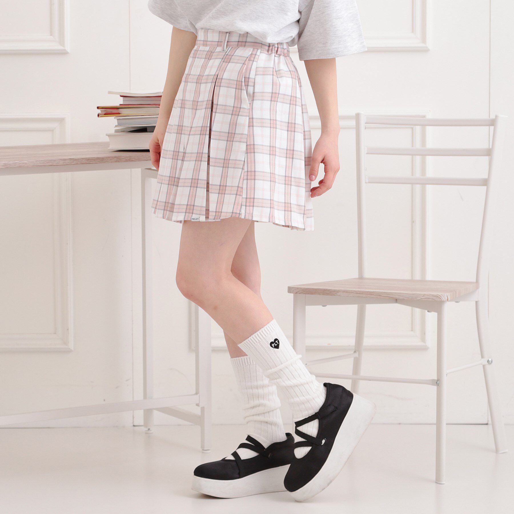 PINK-latte「インパンプリーツチェックスカート」|スカート|