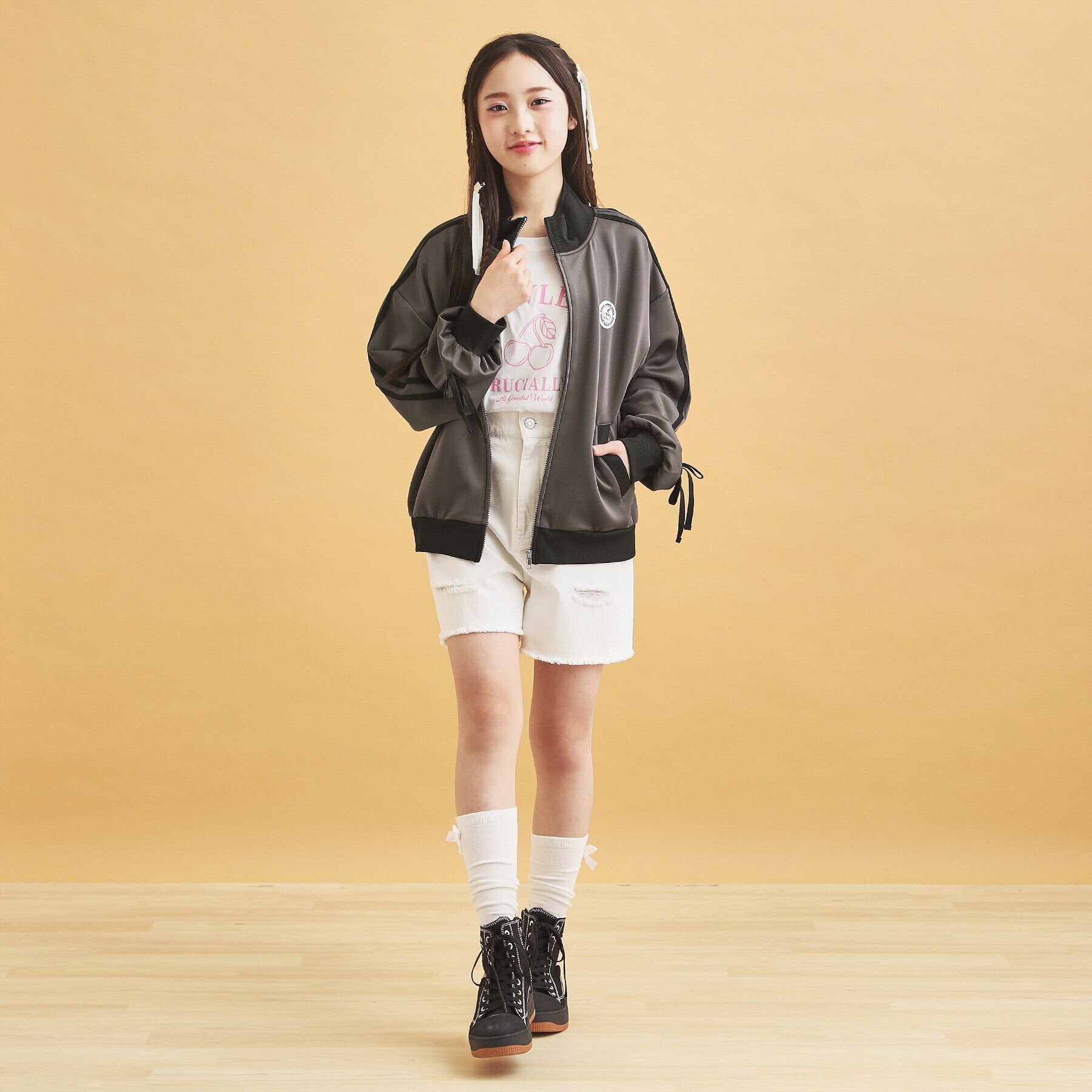 PINK-latte「リボンライントラックジャケット」|ブルゾン・スタジャン|