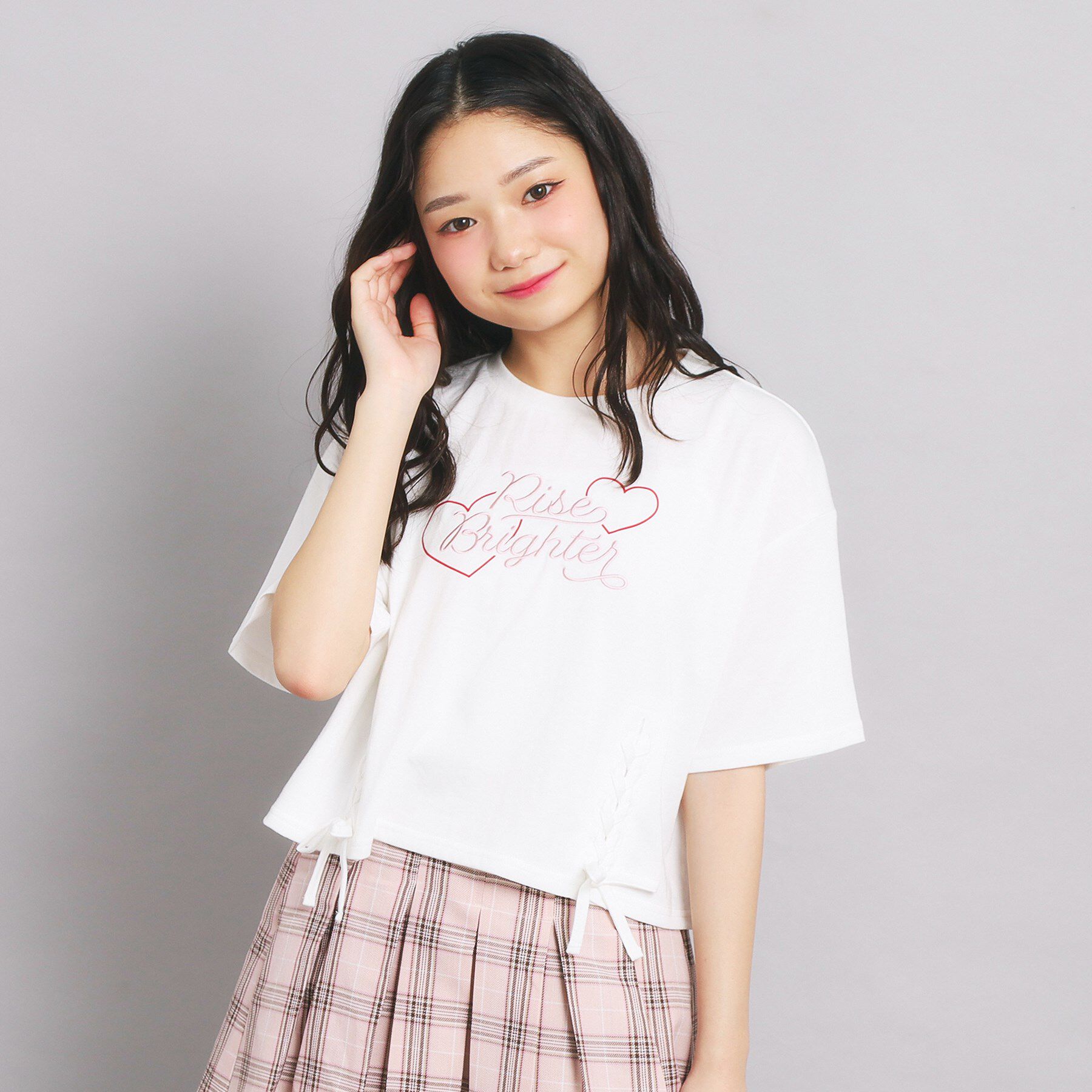 PINK-latte「レースアップTシャツ」|Tシャツ・カットソー|オフホワイト(003