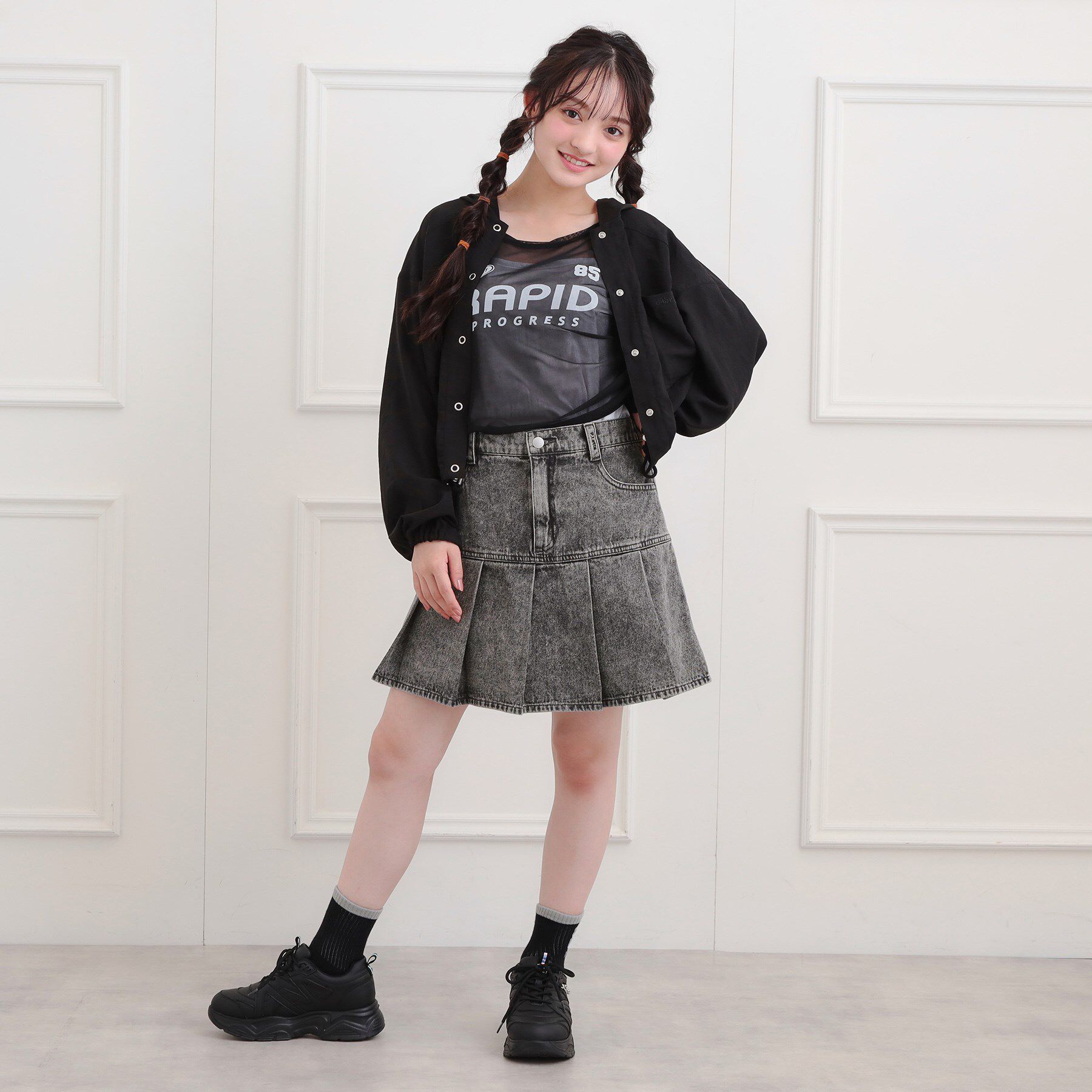 PINK-latte「デニム裾プリーツスカート」|スカート|