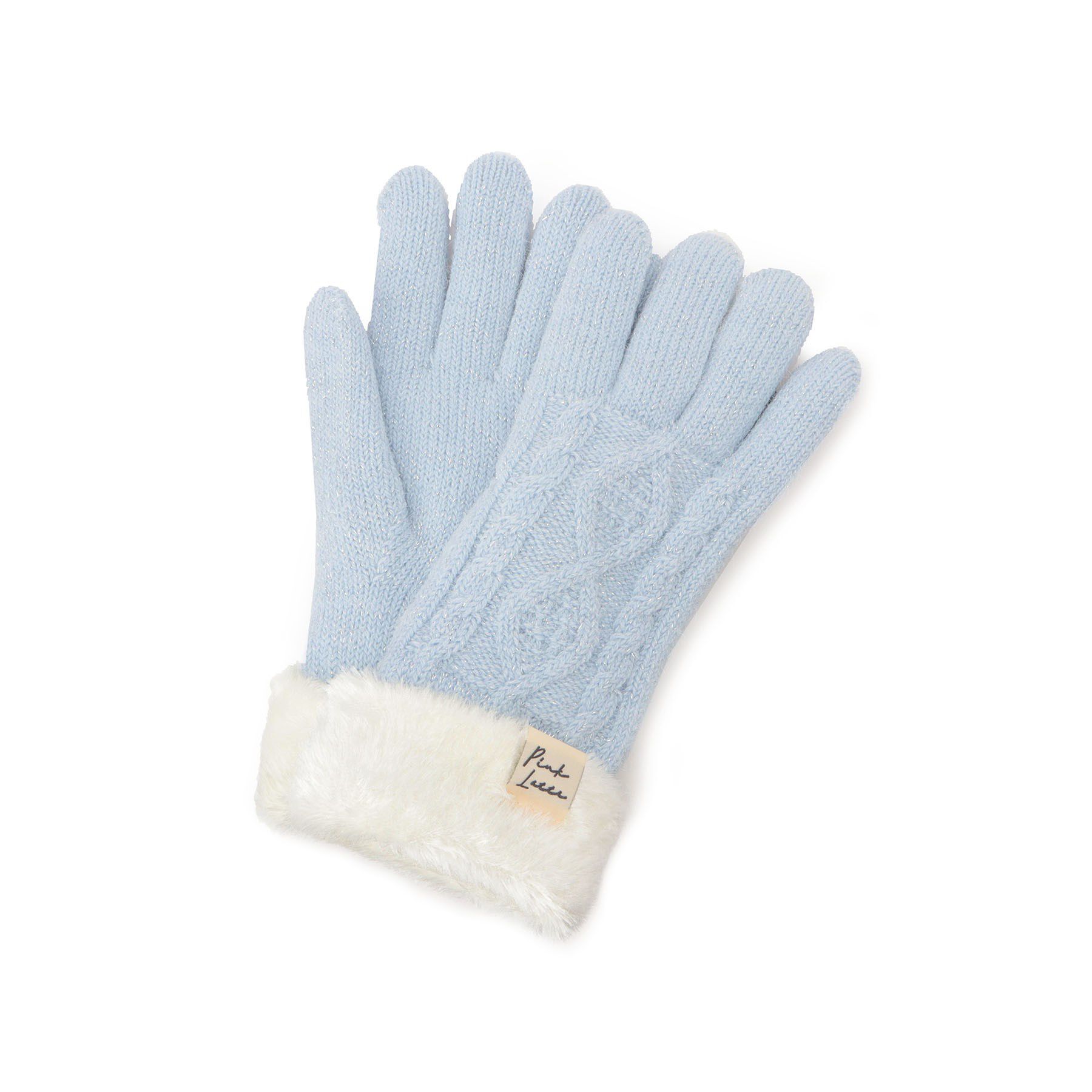 PINK-latte「ケーブル編み裏モール手袋」|手袋|ブルー(091)