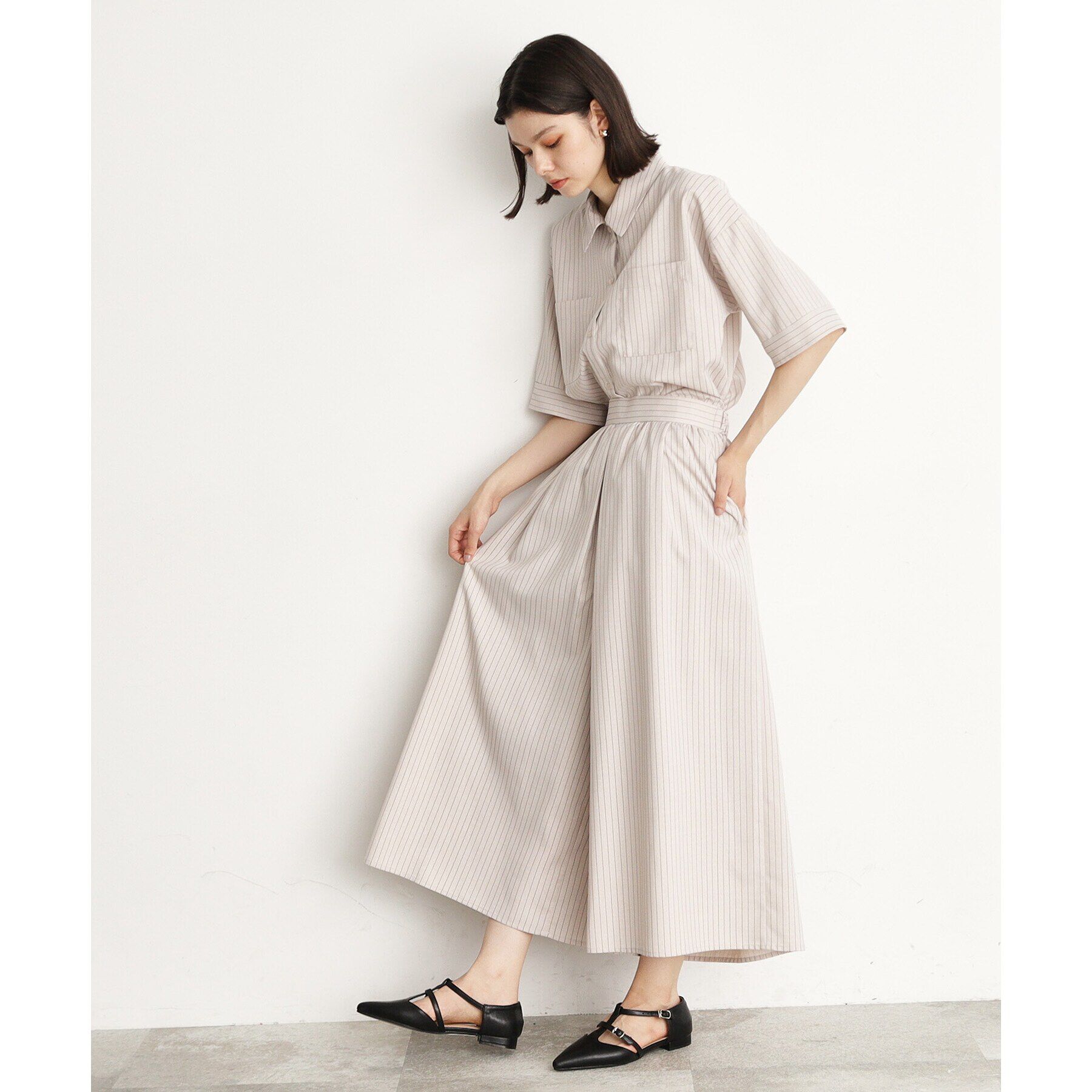 THE SHOP TK「【ワンピ―ス風/スタイルUP】シャツ&times;パンツセットアップ/洗濯機OK」|スーツ|