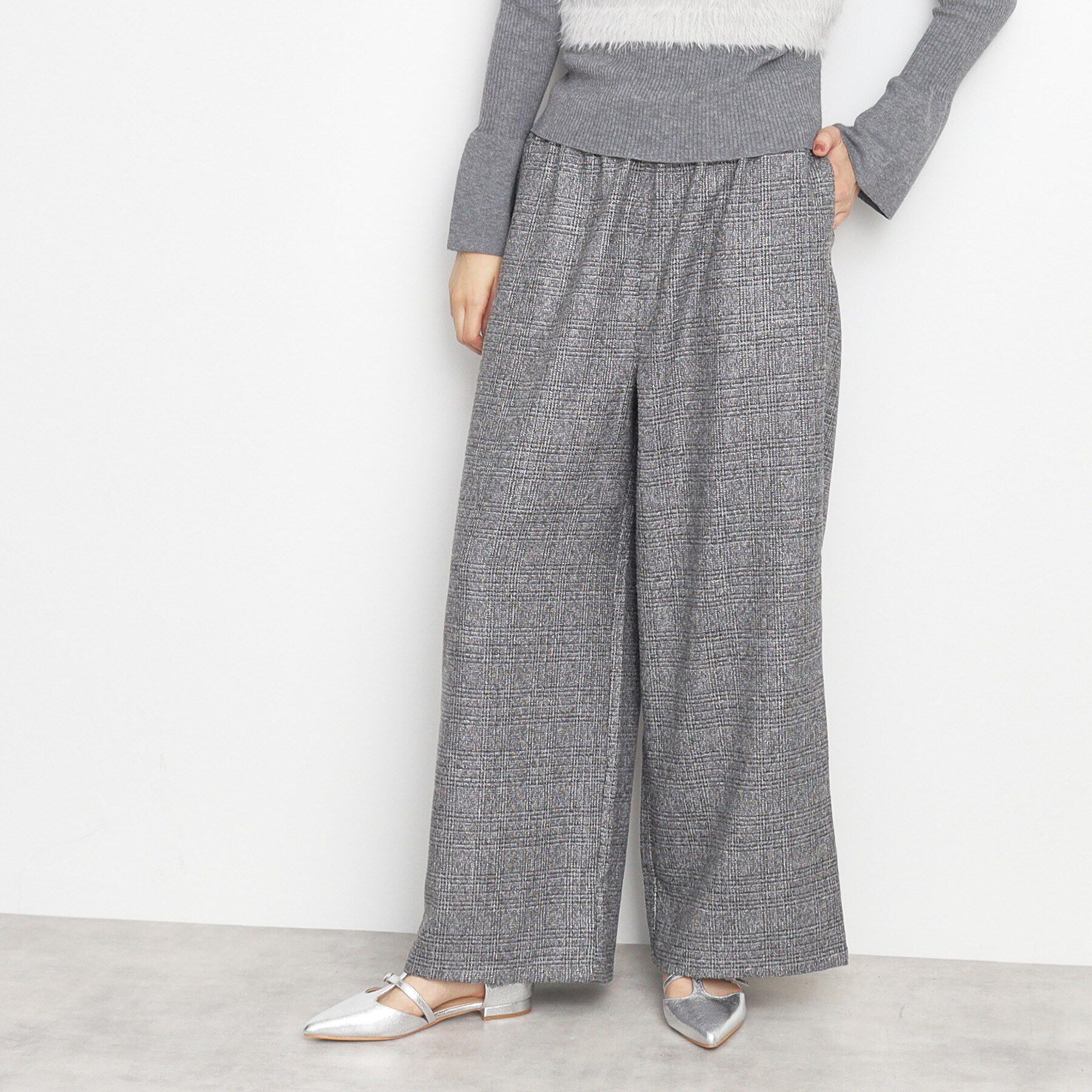 THE SHOP TK「【すっきりシルエット】グレンチェックワイドパンツ/洗える」|その他|