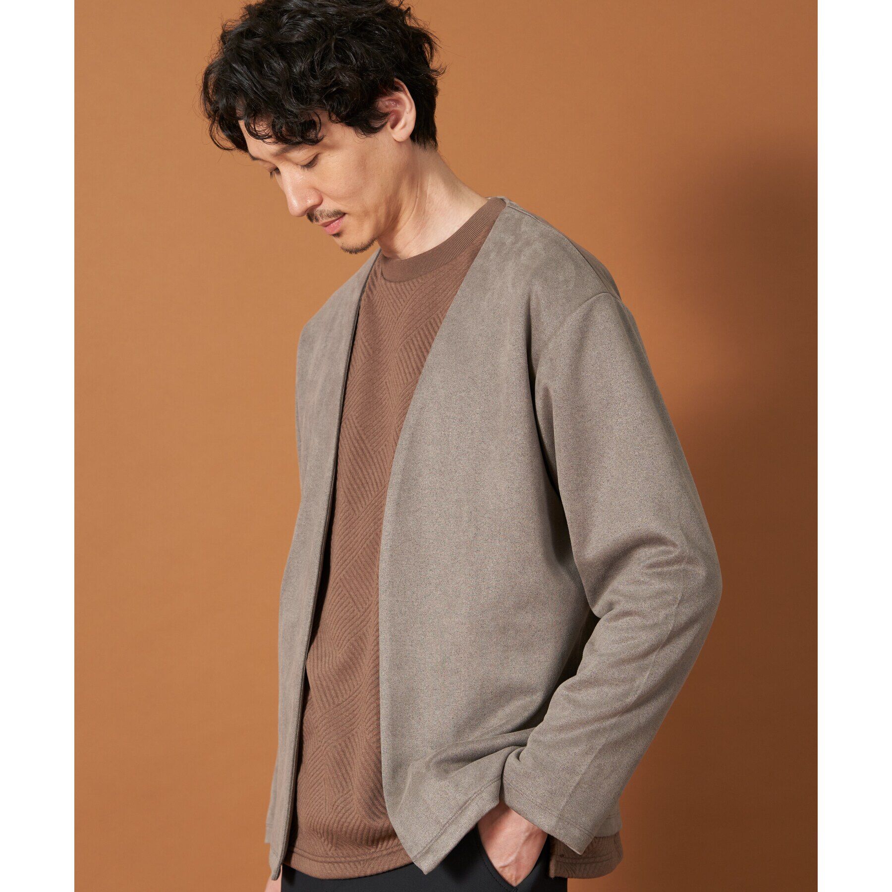 THE SHOP TK「杢スウェードタッチカーディガン」|カーディガン|