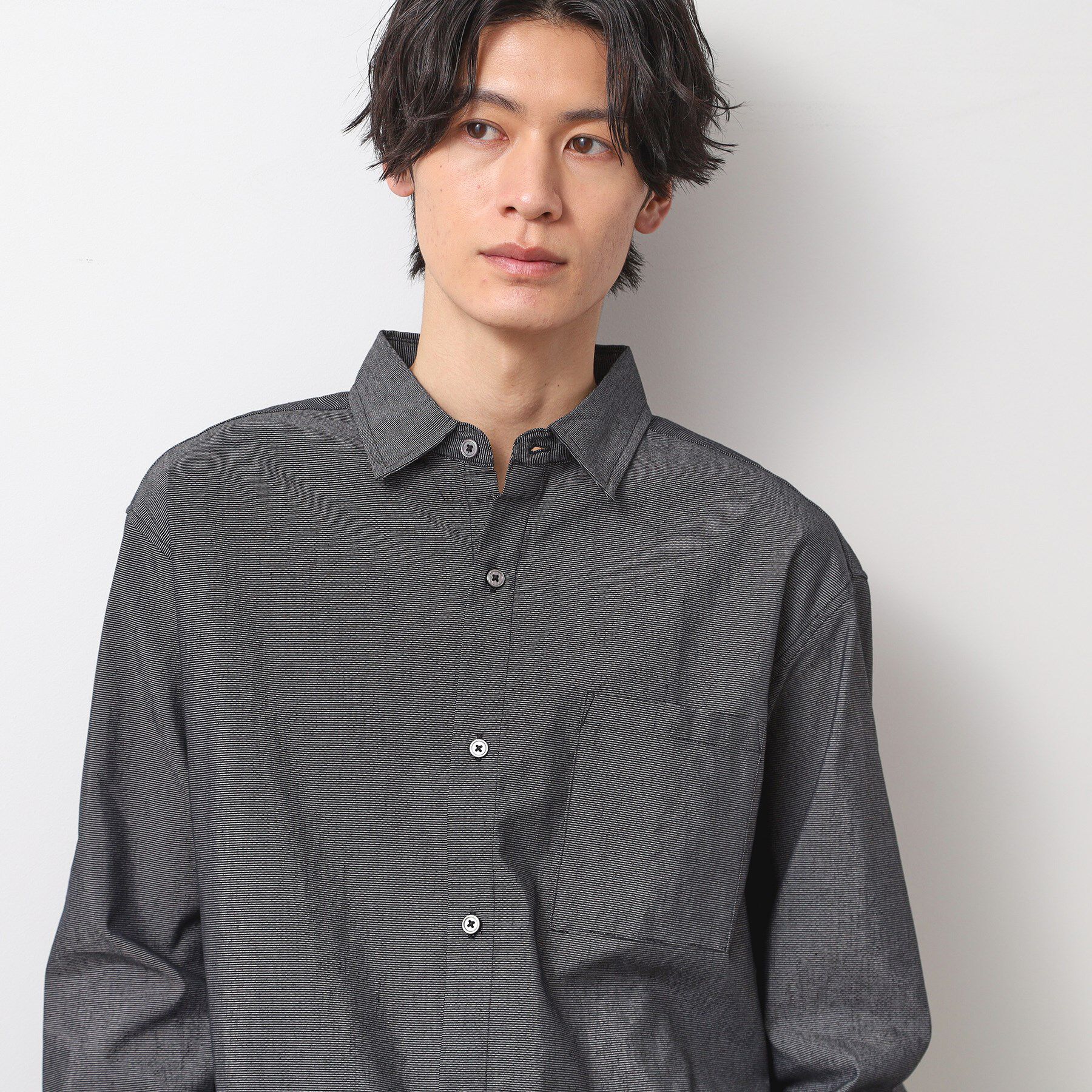 THE SHOP TK「綿麻ポリCOOLMAX（R）長袖シャツ」|シャツ・ブラウス|ブラック(019)