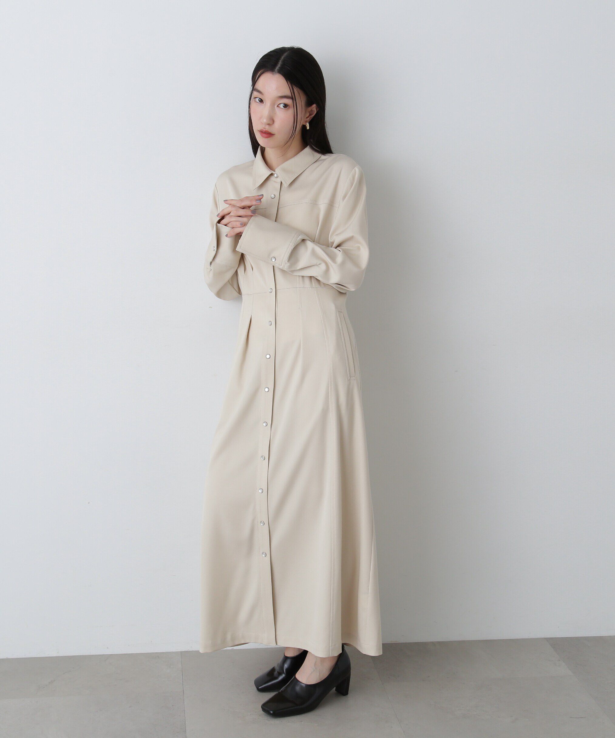  「デニムライクロングシャツワンピース」|ワンピース|