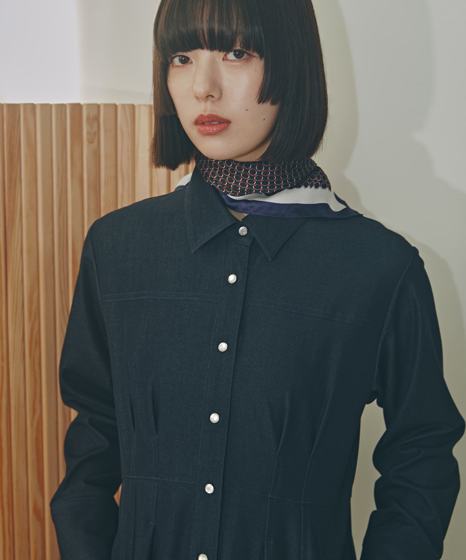  「デニムライクロングシャツワンピース」|ワンピース|