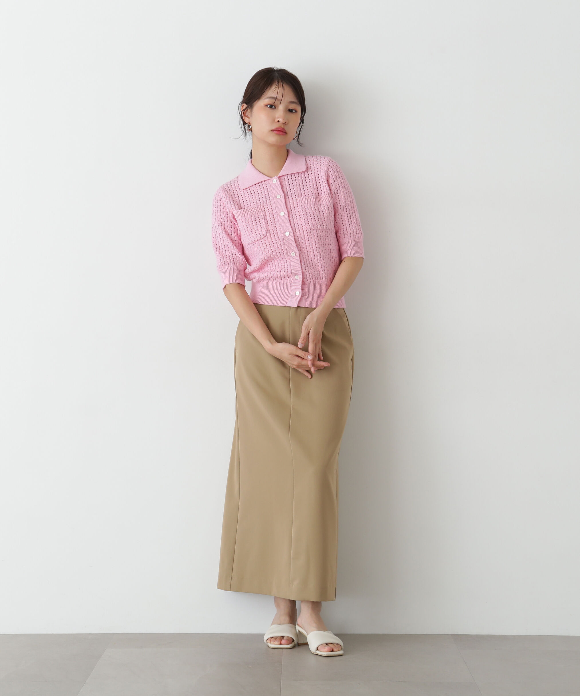  「バスケット編みポロカーディガン」|ニット・セーター|