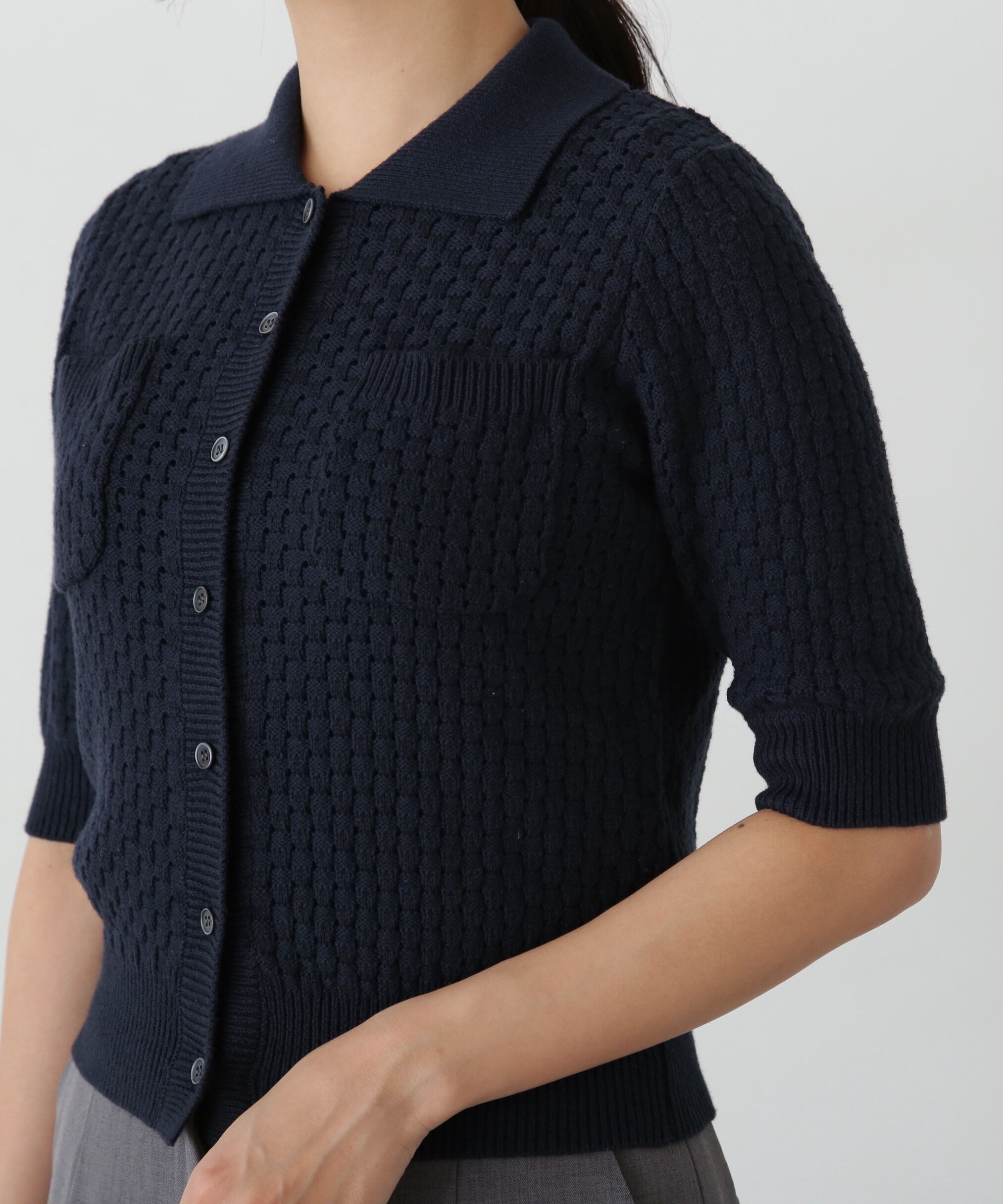  「バスケット編みポロカーディガン」|ニット・セーター|