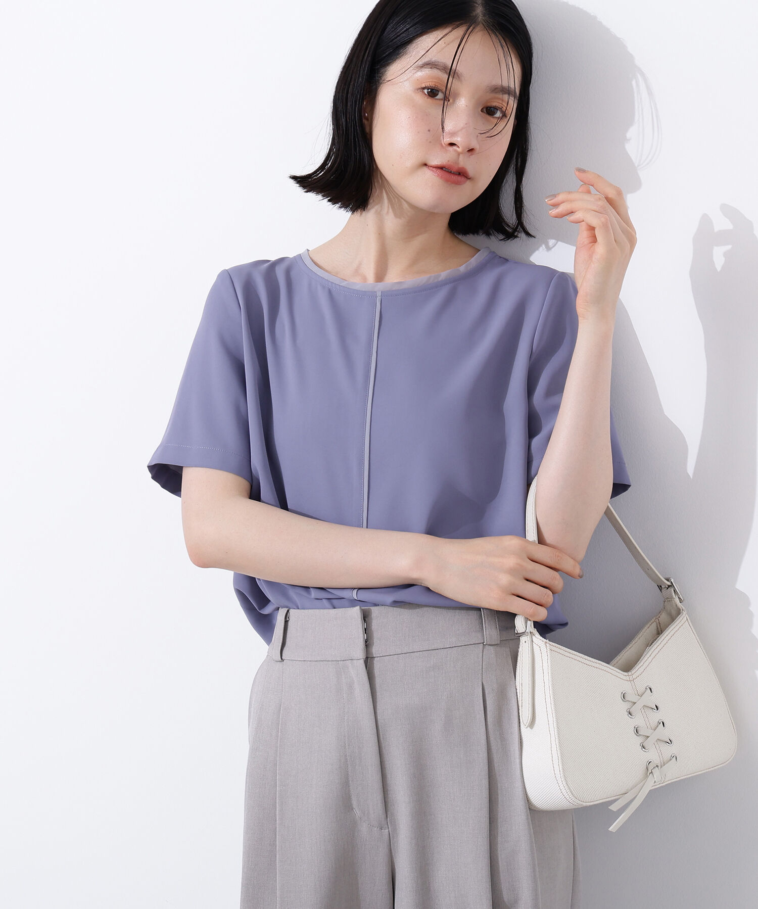  「シフォンラインTブラウス」|シャツ・ブラウス|ダークブルー1