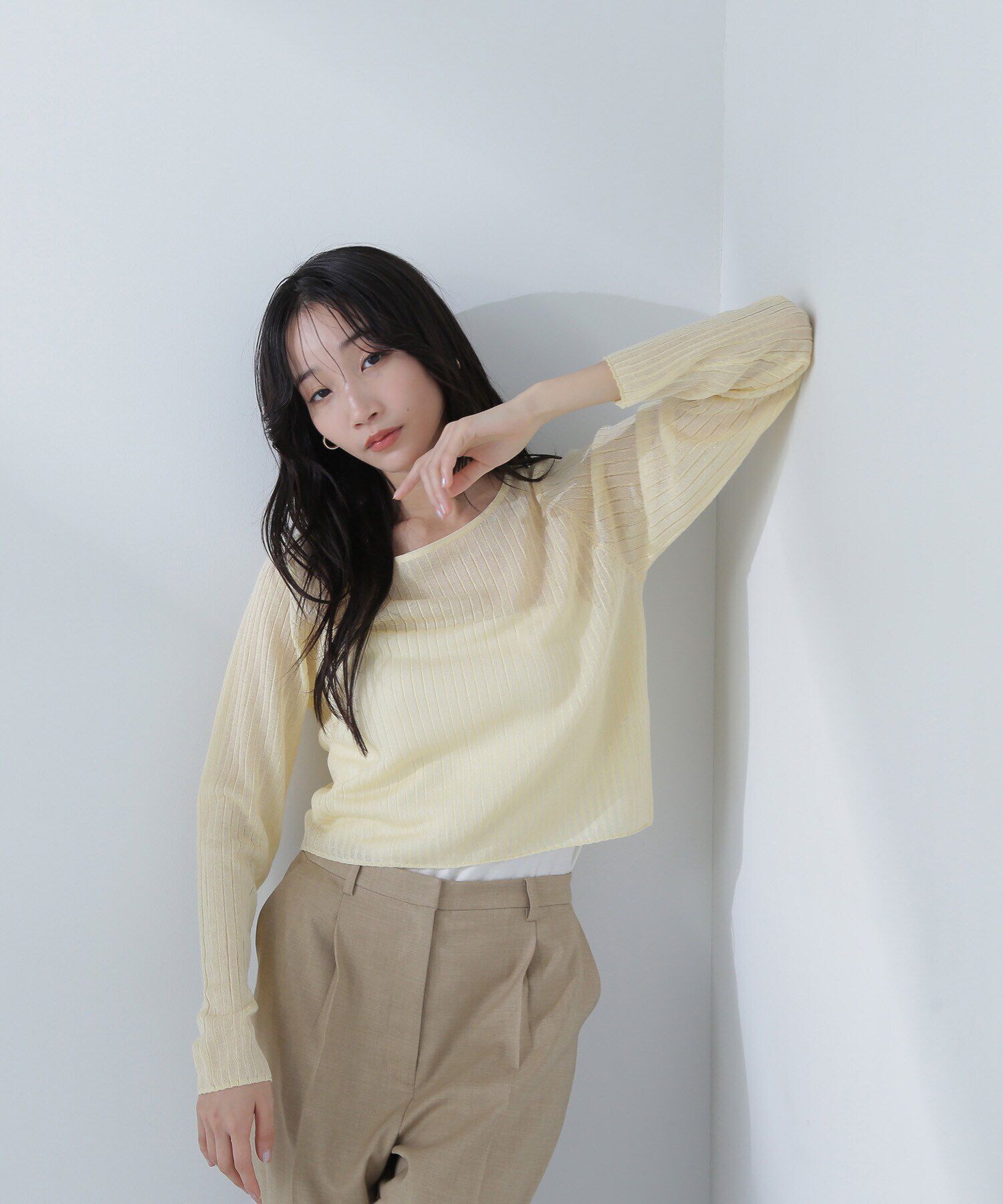  「シアークロップドリブニット」|ニット・セーター|イエロー