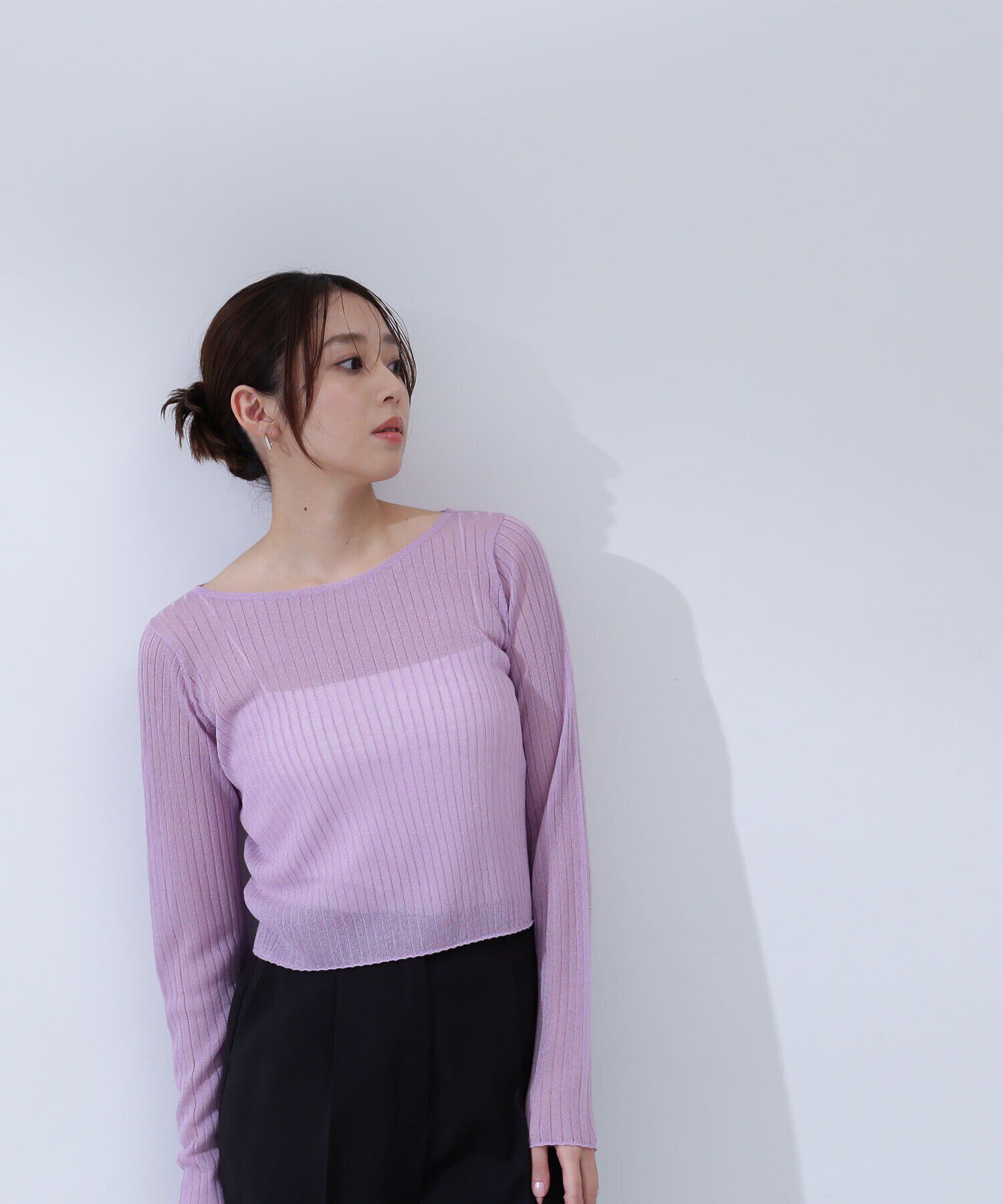  「シアークロップドリブニット」|ニット・セーター|パープル