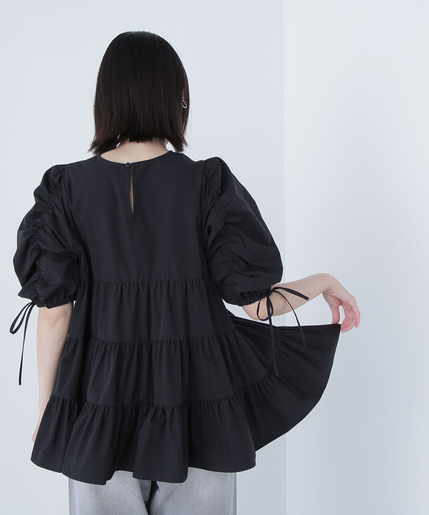  「ギャザースリーブティアードチュニックブラウス」|シャツ・ブラウス|