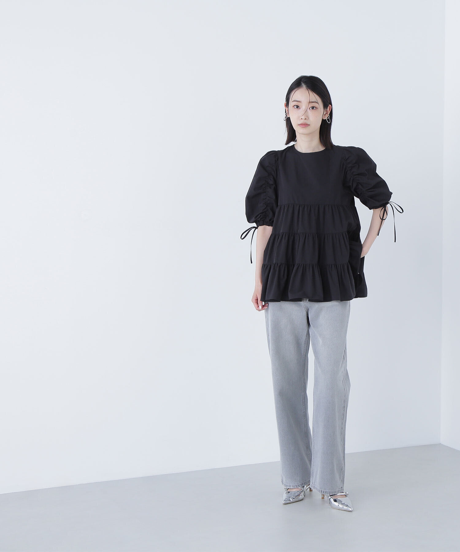  「ギャザースリーブティアードチュニックブラウス」|シャツ・ブラウス|