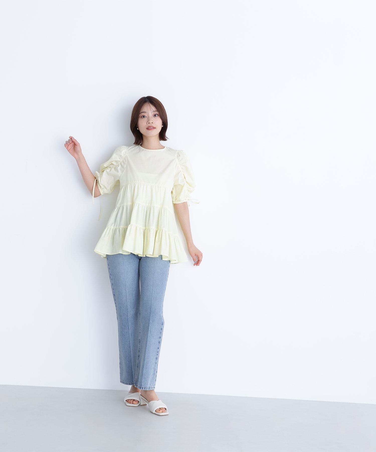  「ギャザースリーブティアードチュニックブラウス」|シャツ・ブラウス|