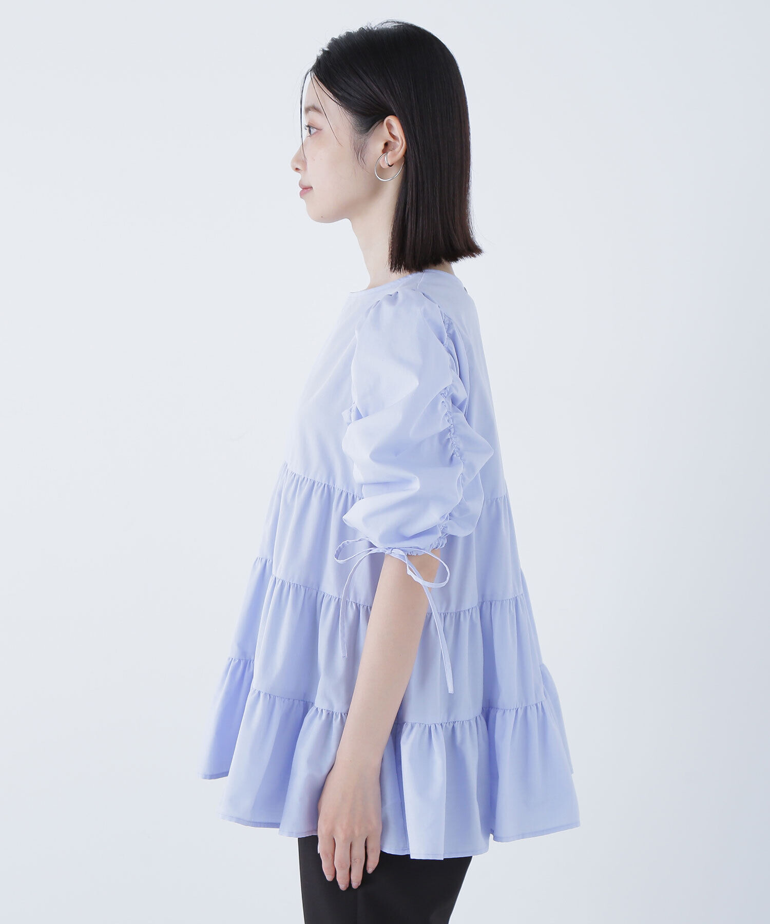  「ギャザースリーブティアードチュニックブラウス」|シャツ・ブラウス|