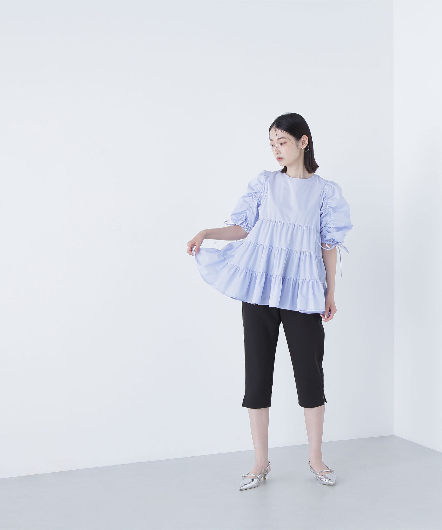  「ギャザースリーブティアードチュニックブラウス」|シャツ・ブラウス|