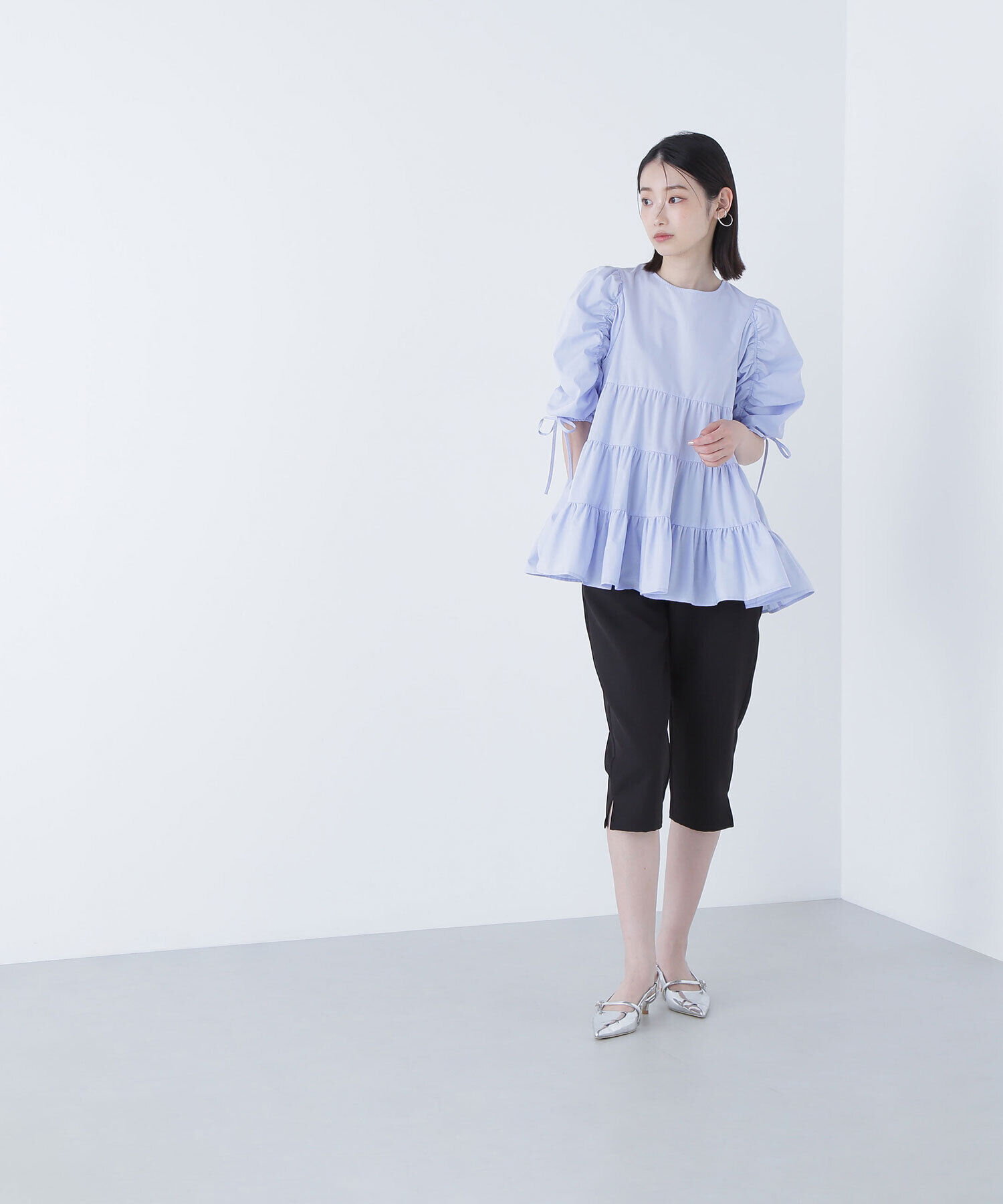  「ギャザースリーブティアードチュニックブラウス」|シャツ・ブラウス|