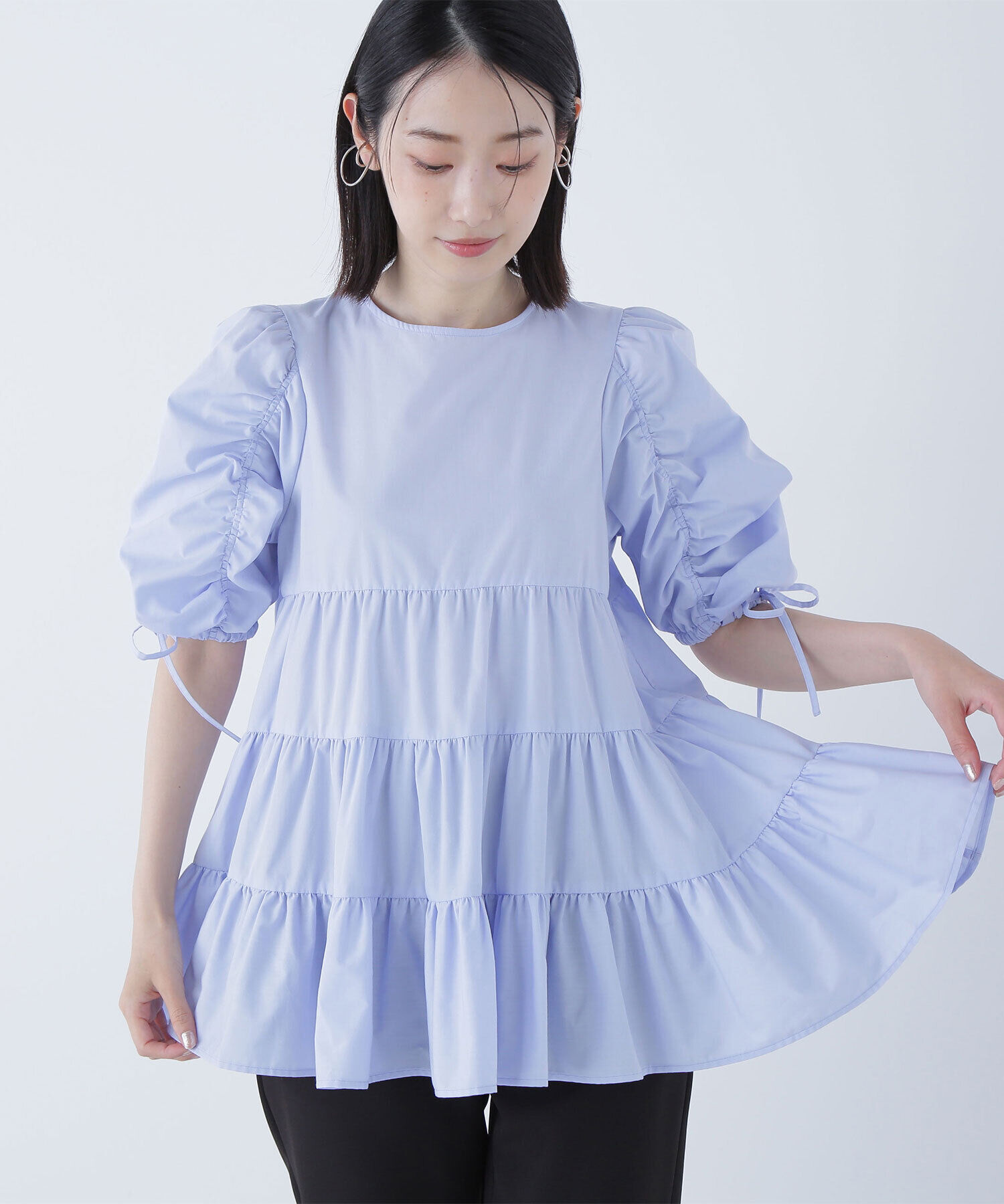  「ギャザースリーブティアードチュニックブラウス」|シャツ・ブラウス|