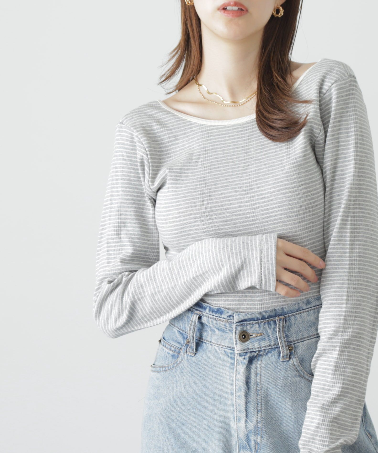  「Millerカップ付きボーダーロングＴシャツ」|Tシャツ・カットソー|