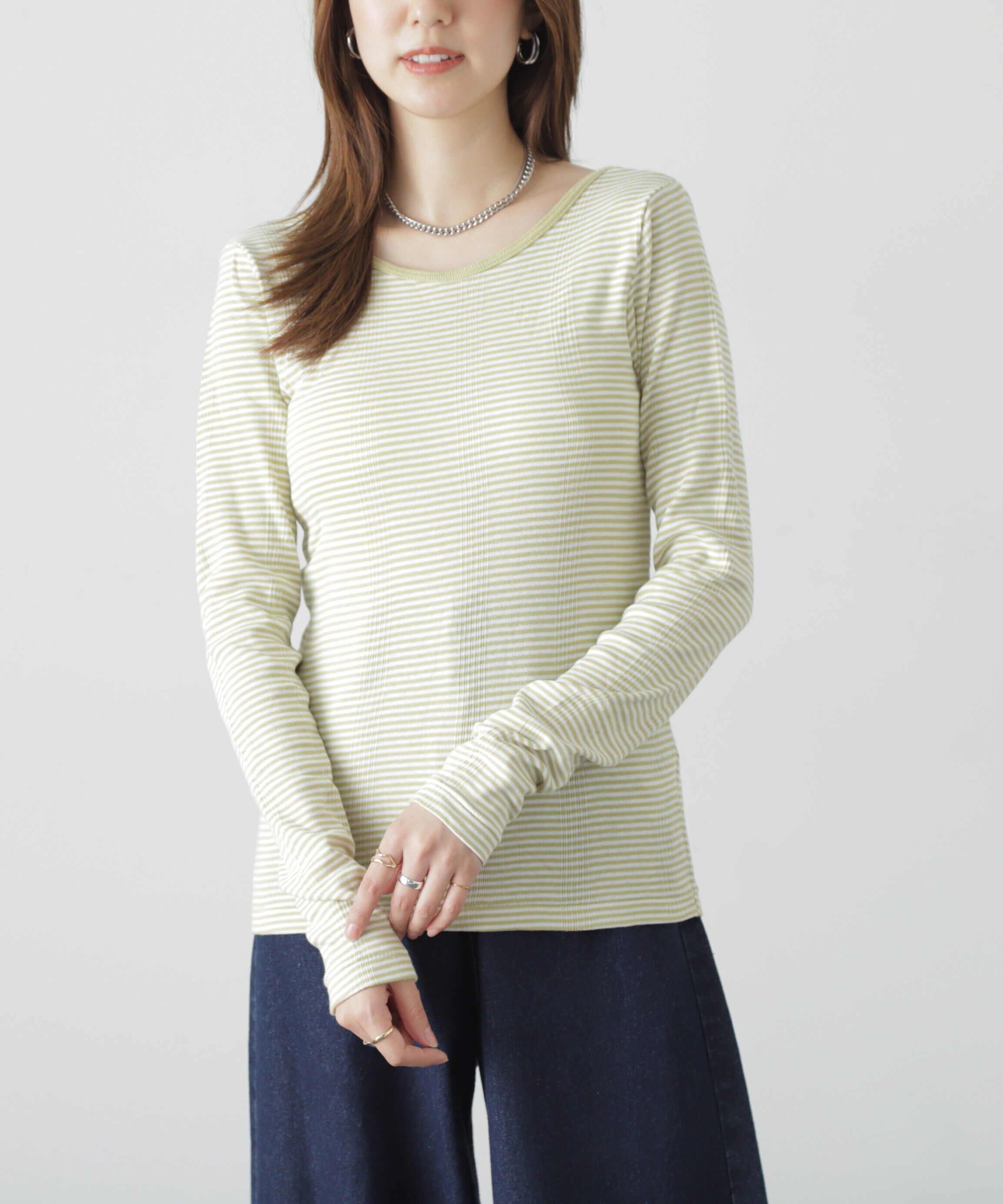  「Millerカップ付きボーダーロングＴシャツ」|Tシャツ・カットソー|