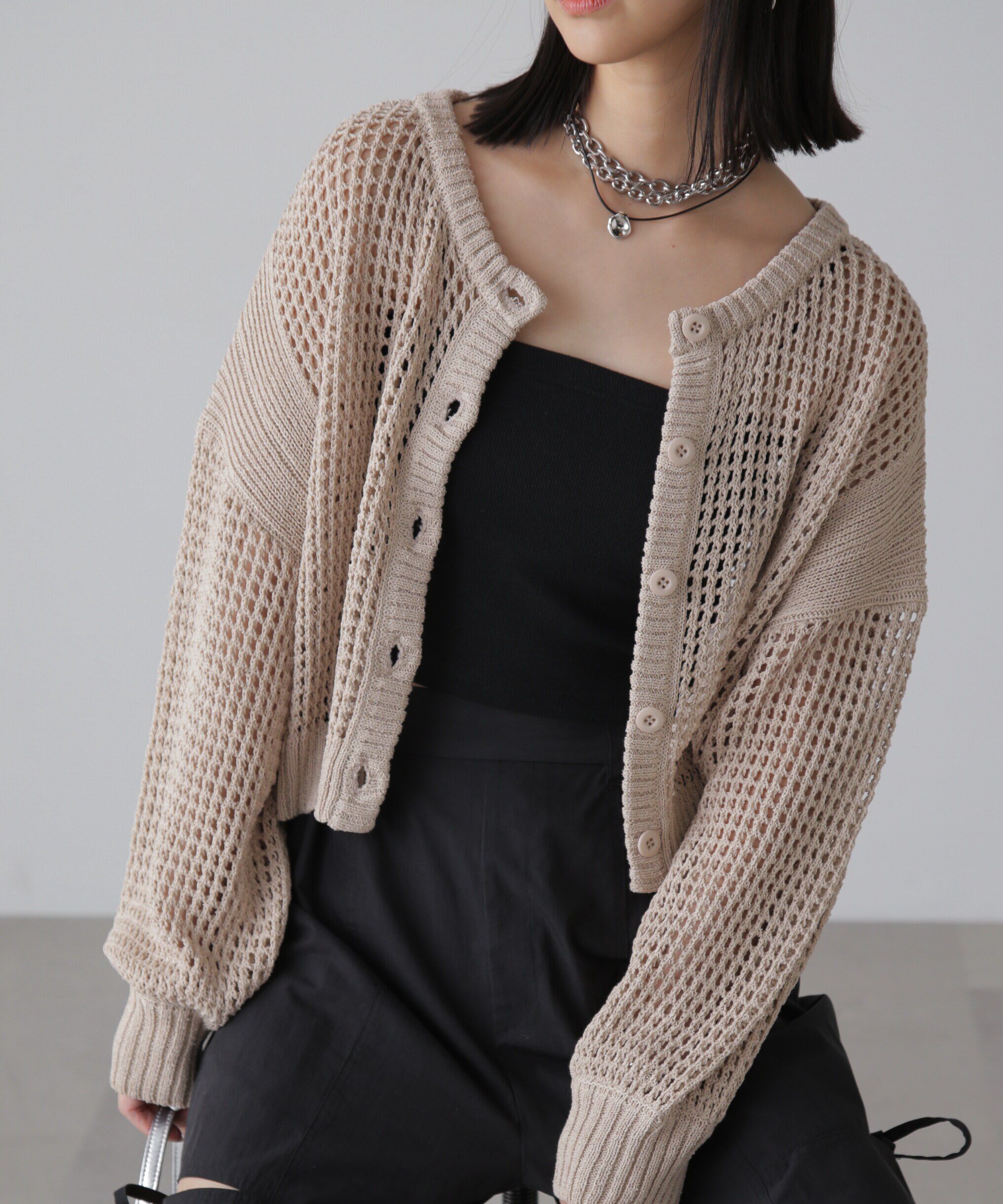  「前後2Wayメッシュニットカーディガン」|ニット・セーター|