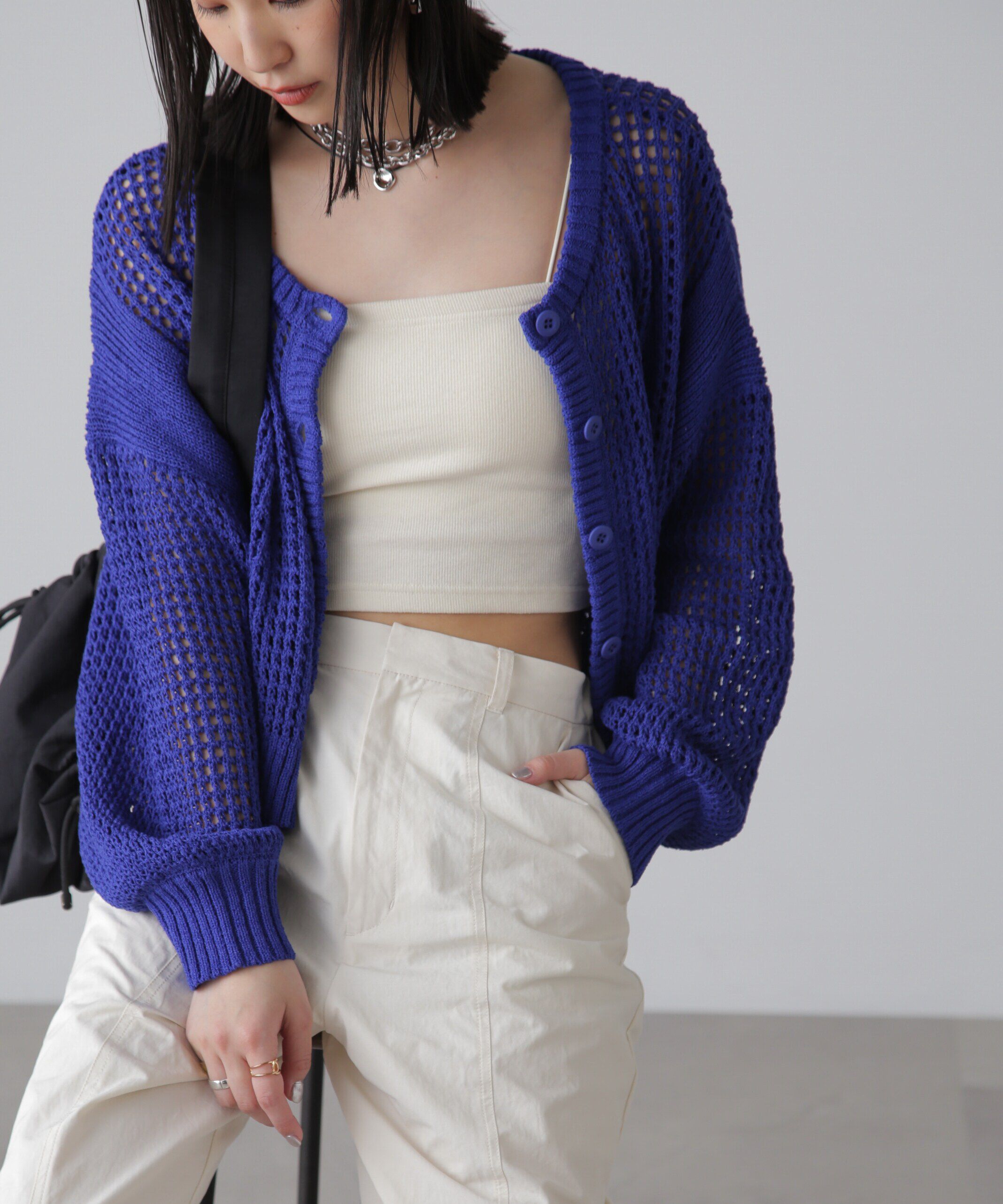  「前後2Wayメッシュニットカーディガン」|ニット・セーター|