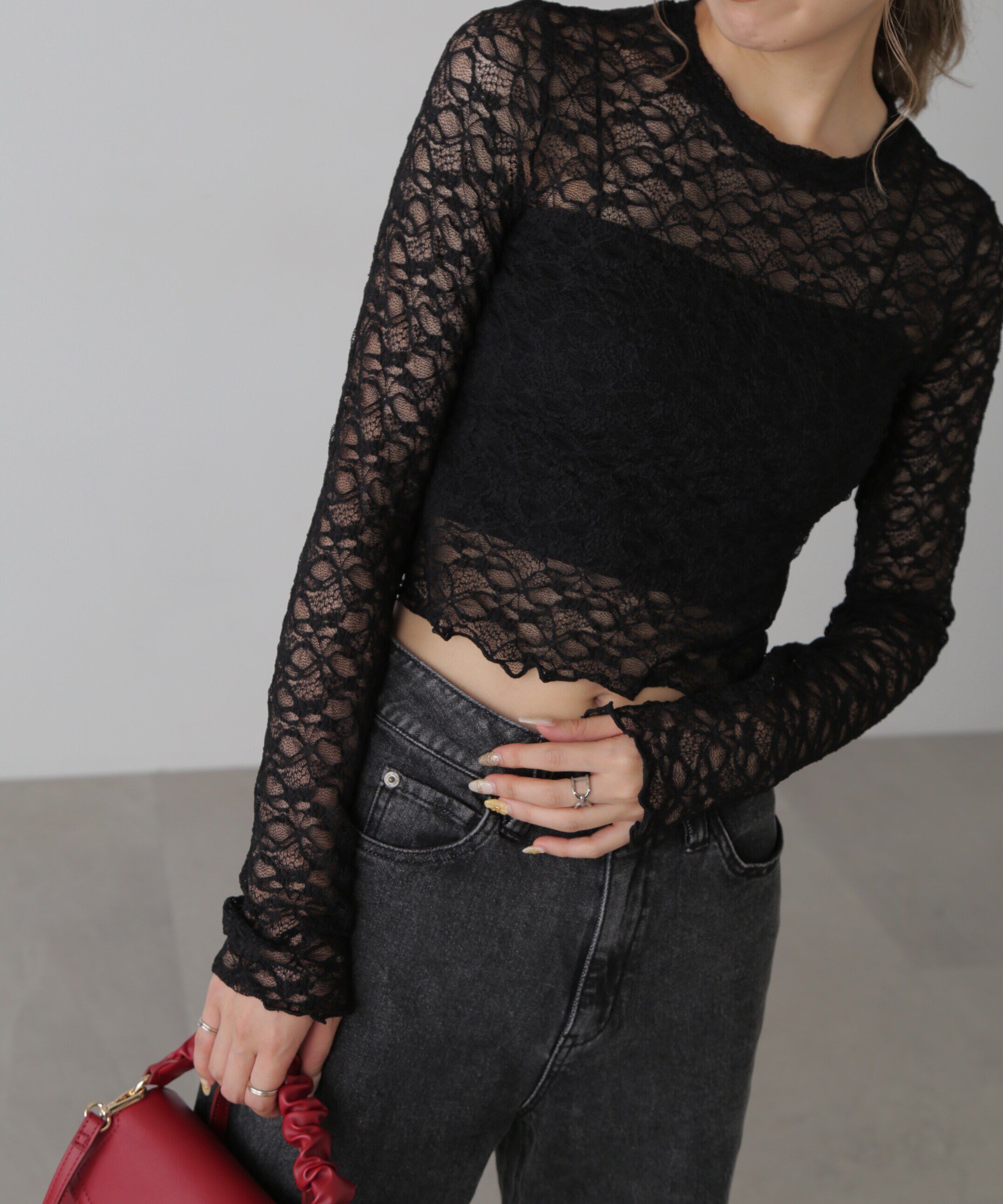  「ショート丈レーストップス」|Tシャツ・カットソー|