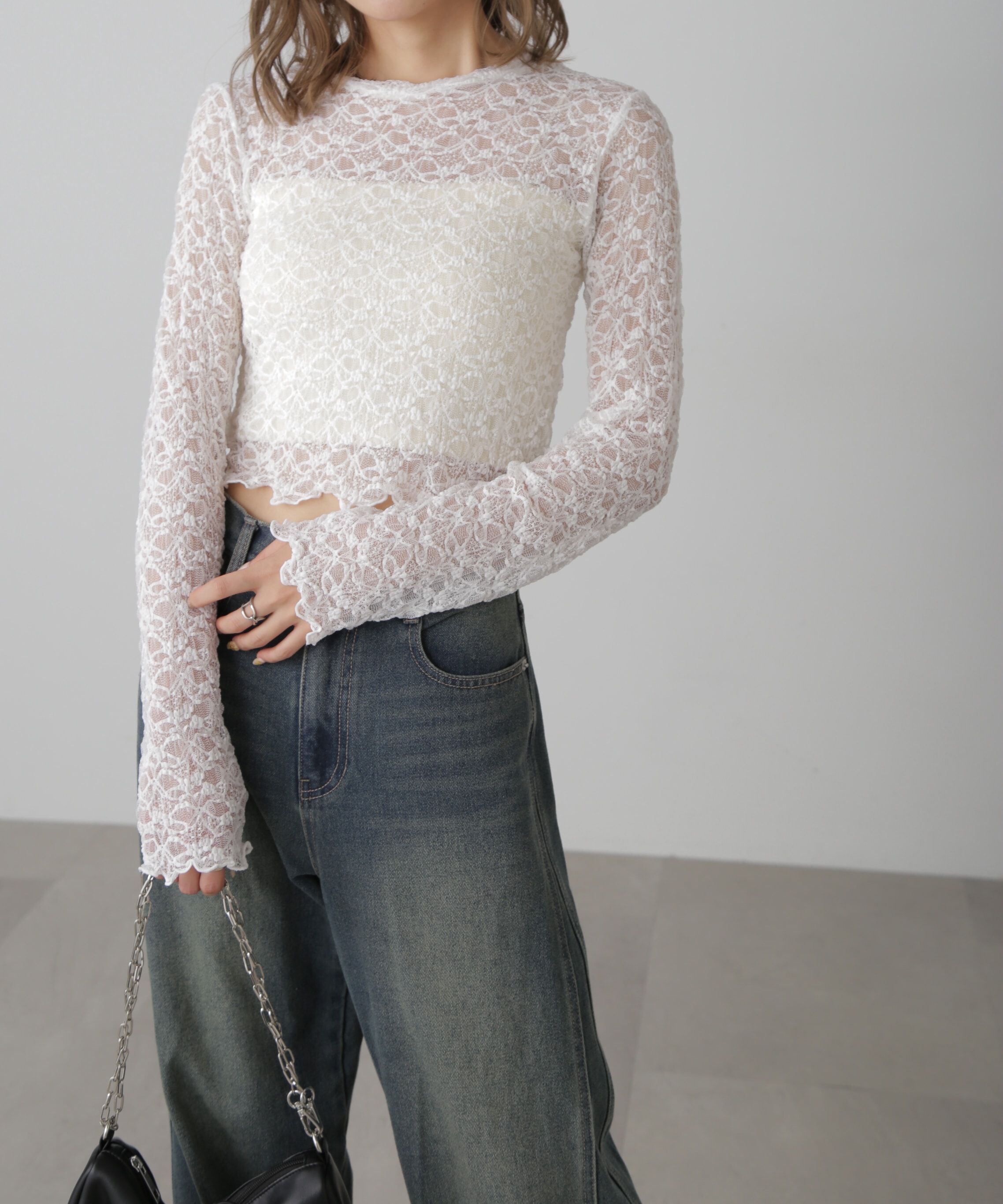  「ショート丈レーストップス」|Tシャツ・カットソー|