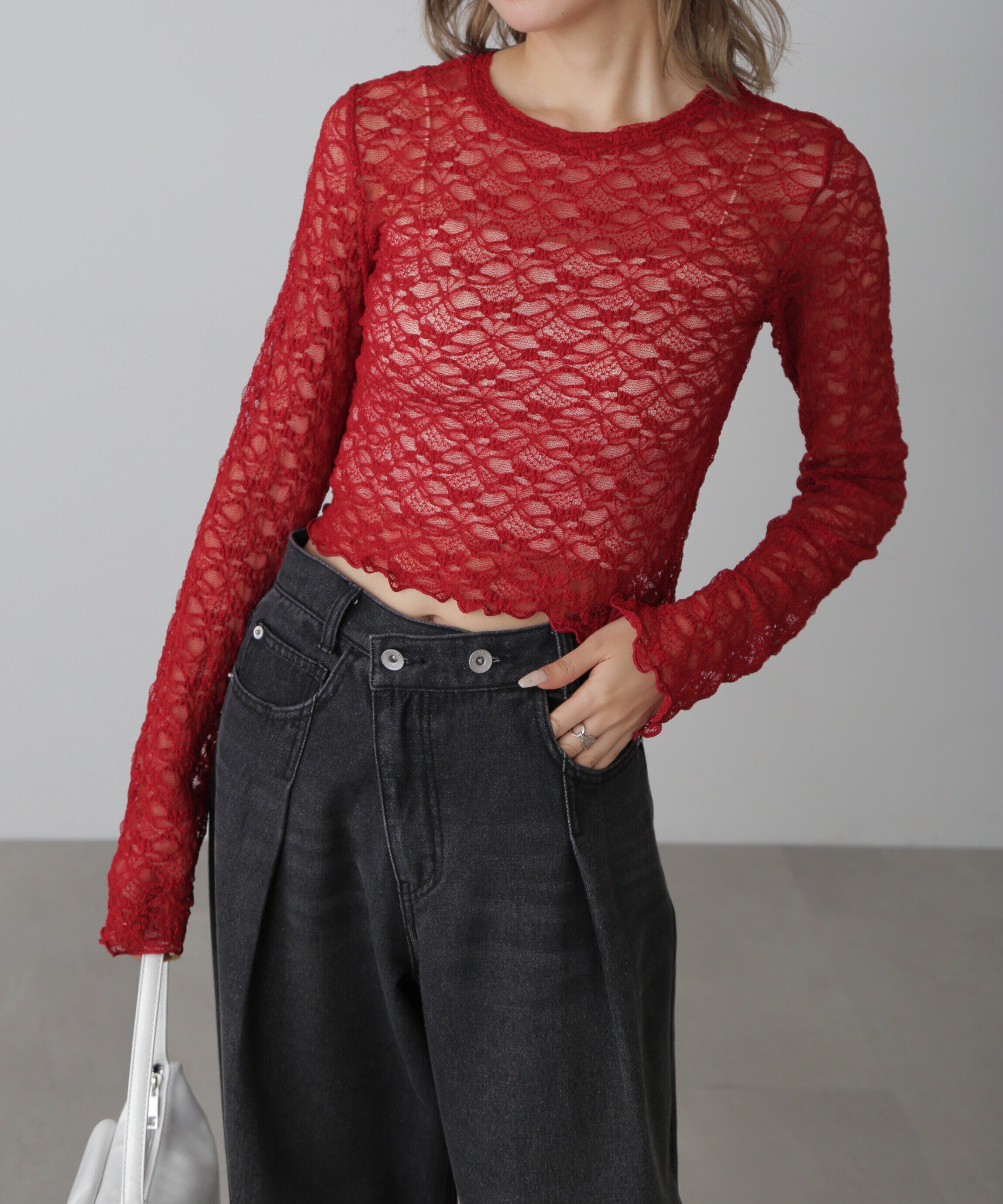  「ショート丈レーストップス」|Tシャツ・カットソー|