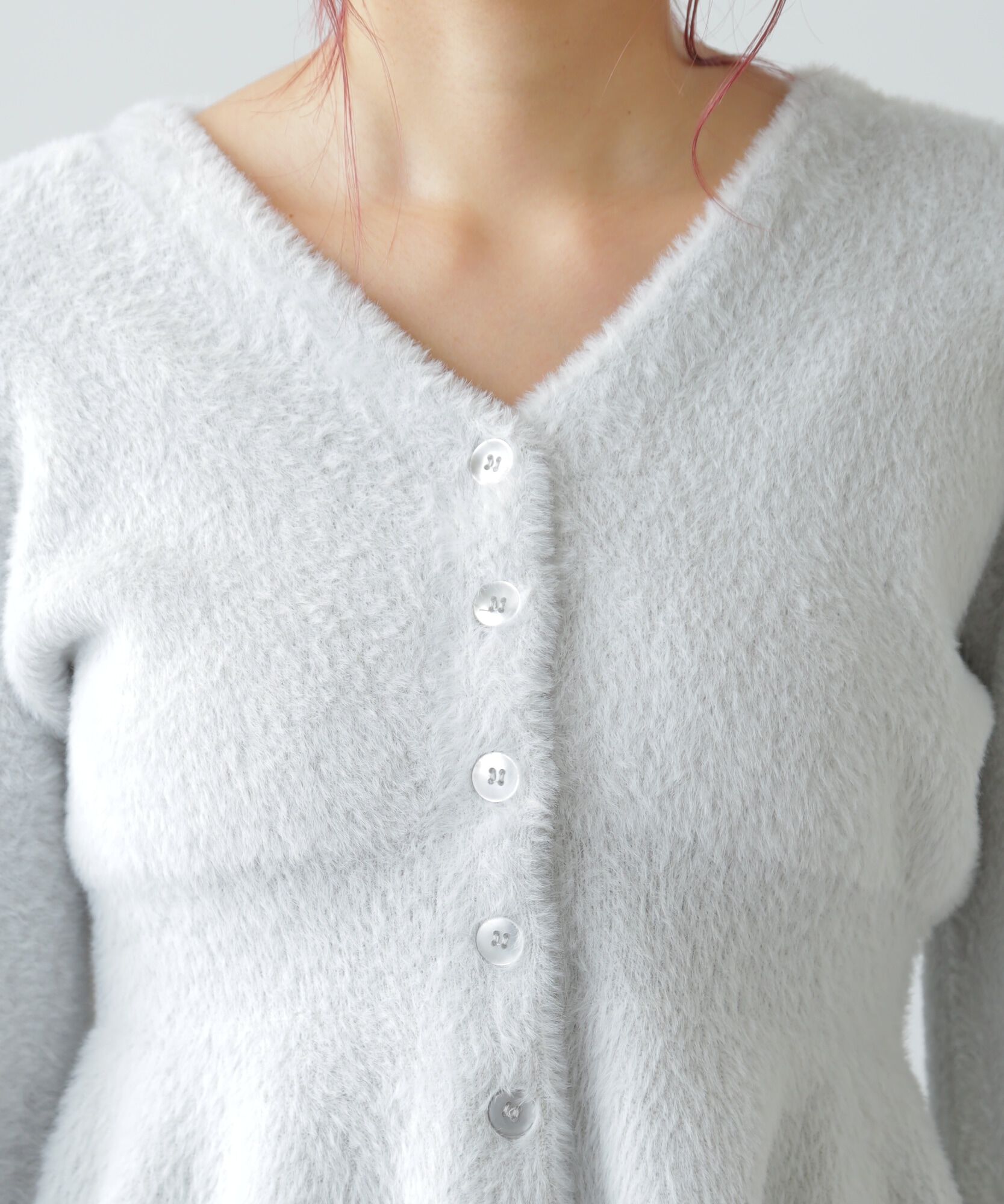  「ショートシャギーペプラムニットカーディガン」|ニット・セーター|