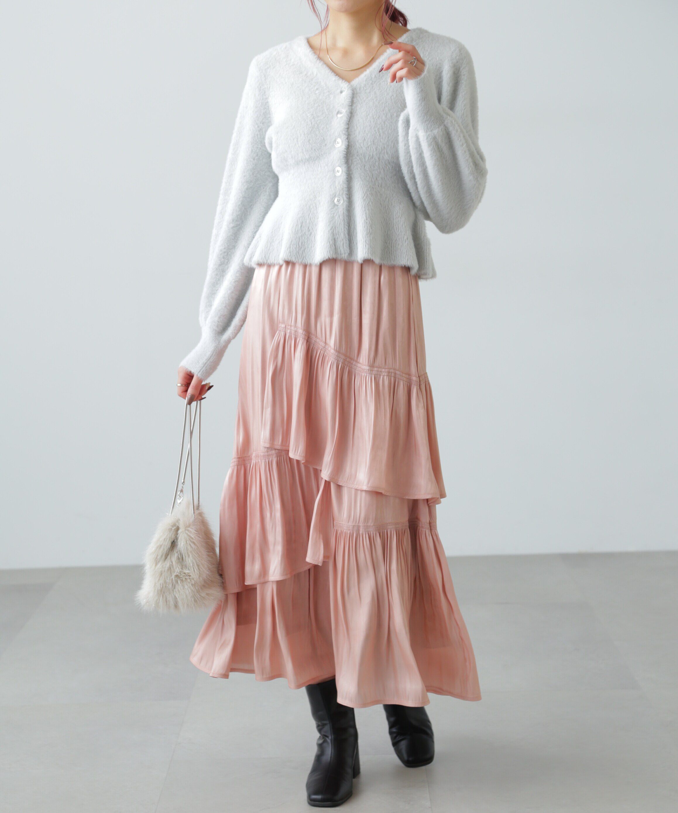  「ショートシャギーペプラムニットカーディガン」|ニット・セーター|