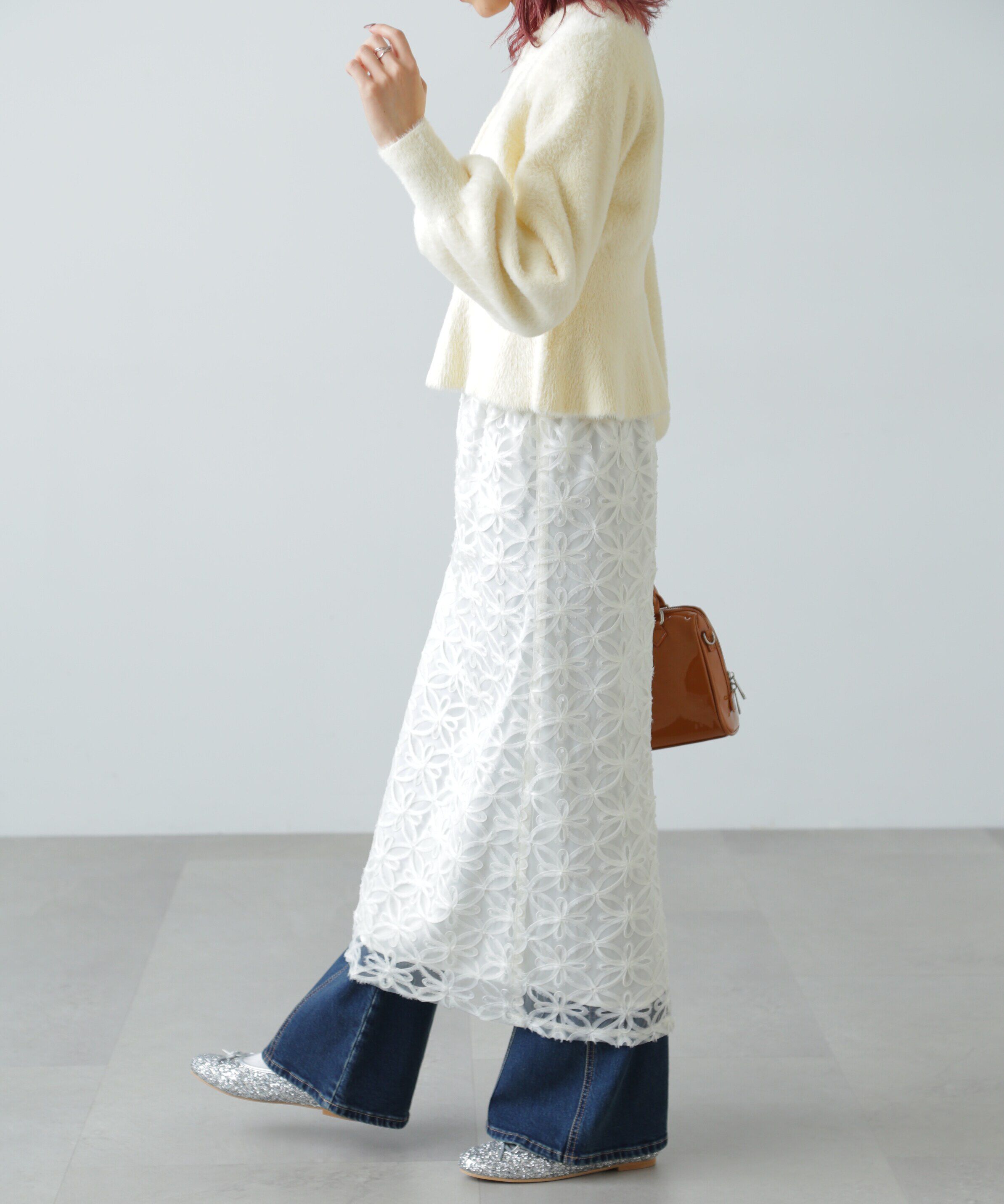  「ショートシャギーペプラムニットカーディガン」|ニット・セーター|