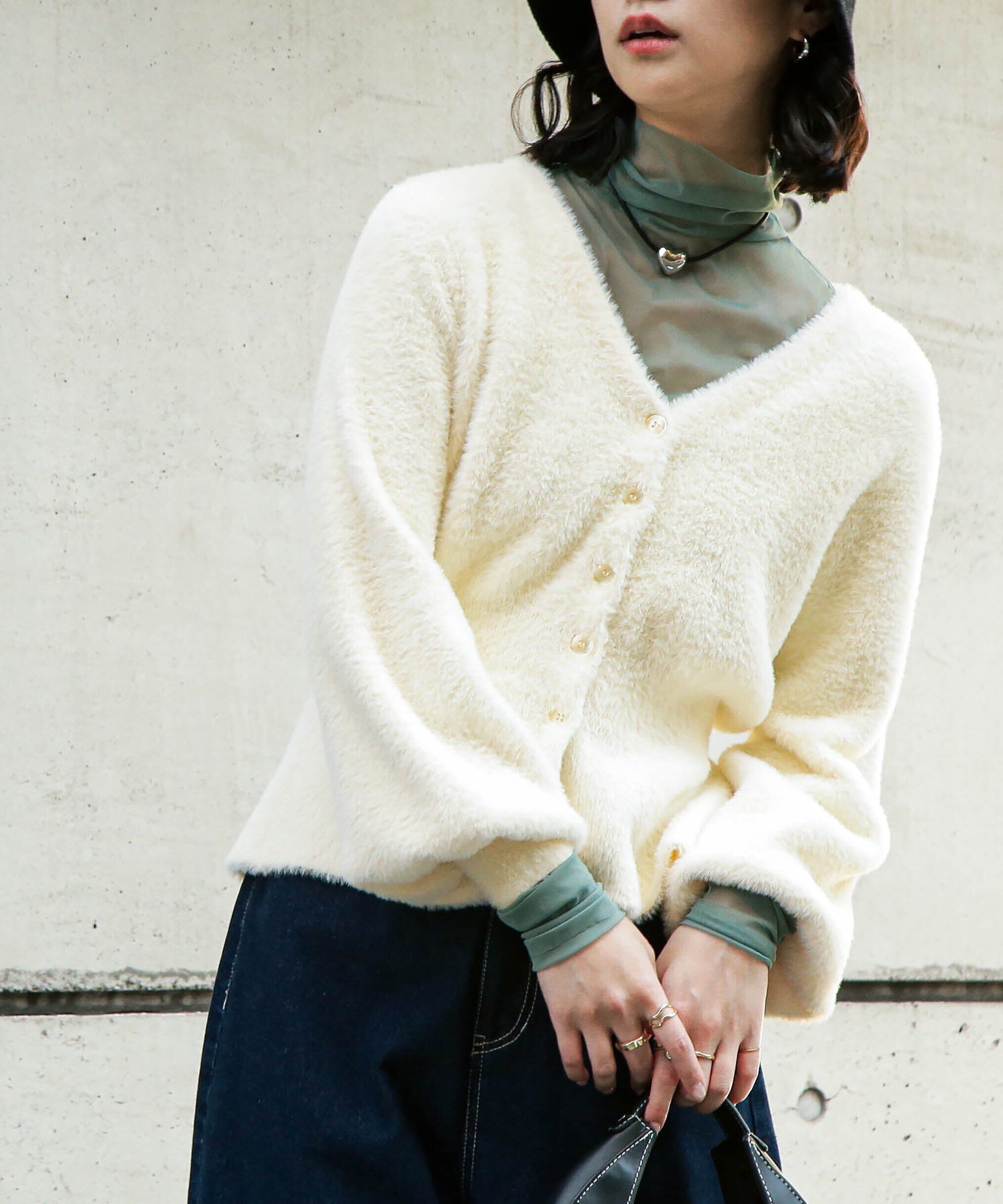  「ショートシャギーペプラムニットカーディガン」|ニット・セーター|