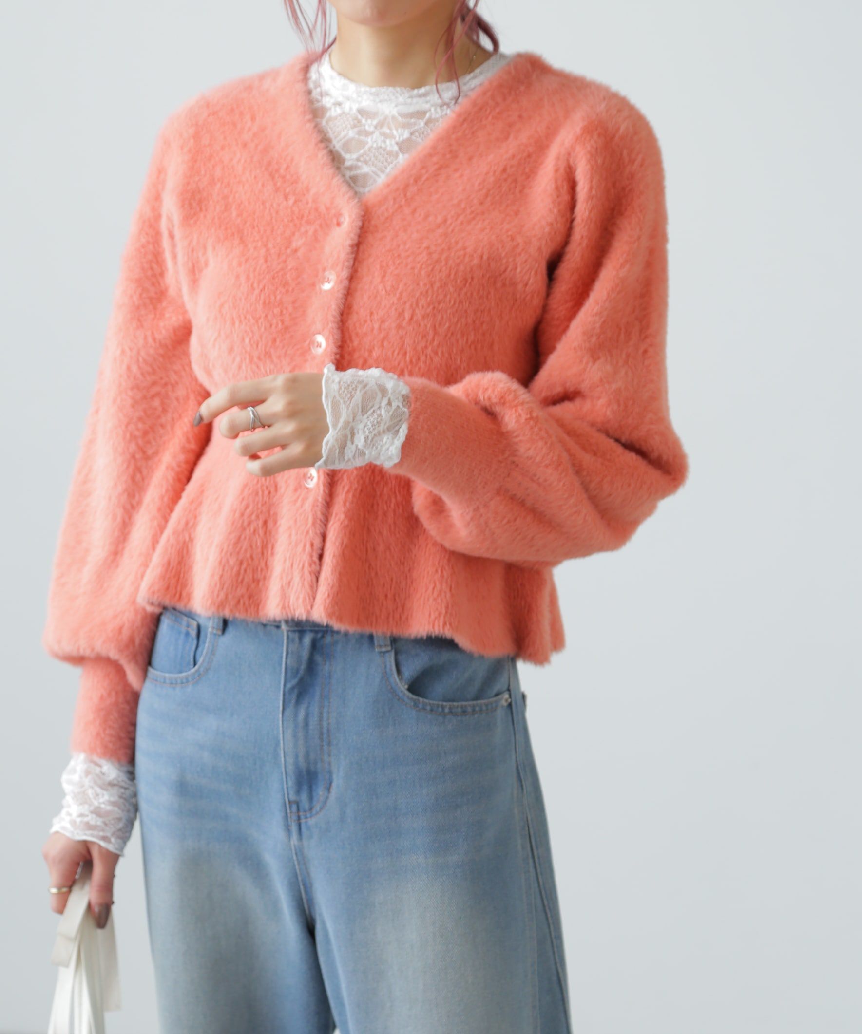  「ショートシャギーペプラムニットカーディガン」|ニット・セーター|