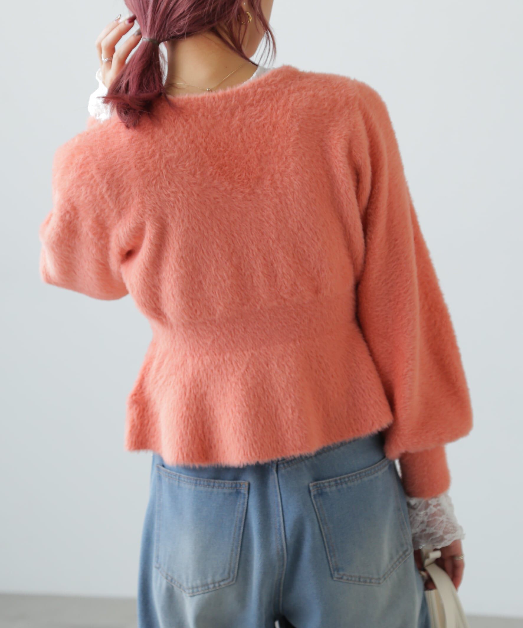  「ショートシャギーペプラムニットカーディガン」|ニット・セーター|