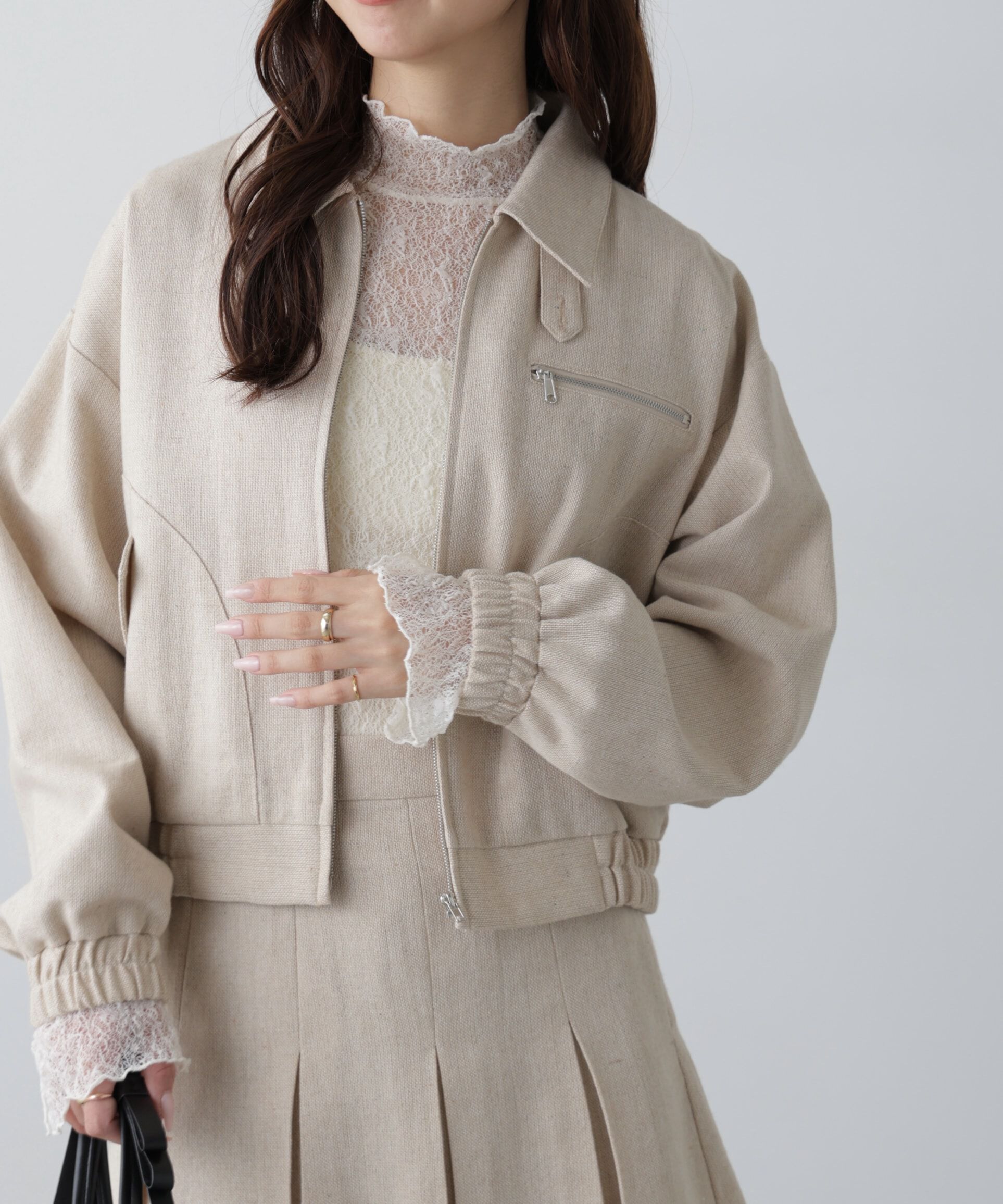  「ジップブルゾン」|ブルゾン・スタジャン|ベージュ1