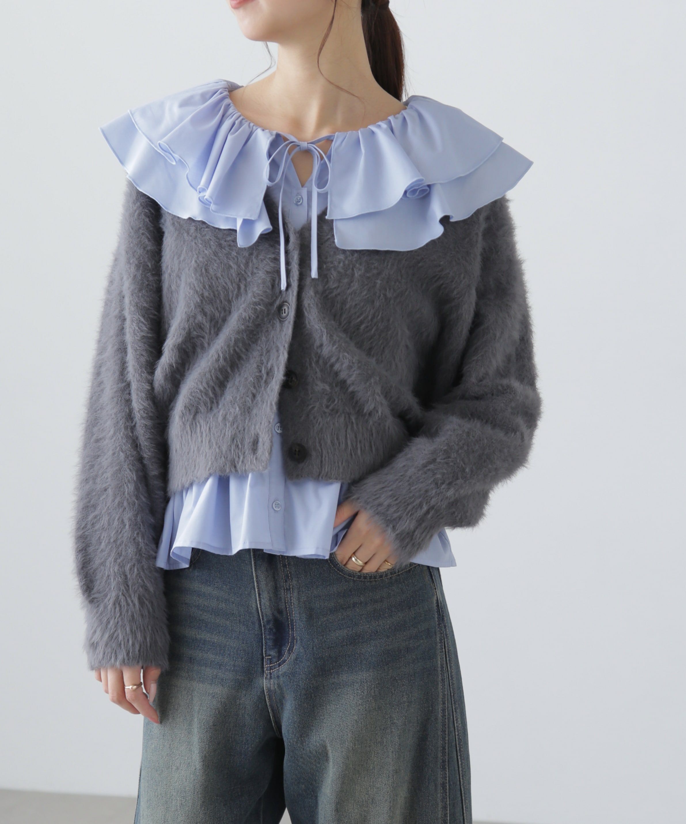  「Vネックシャギーカーディガン」|ニット・セーター|