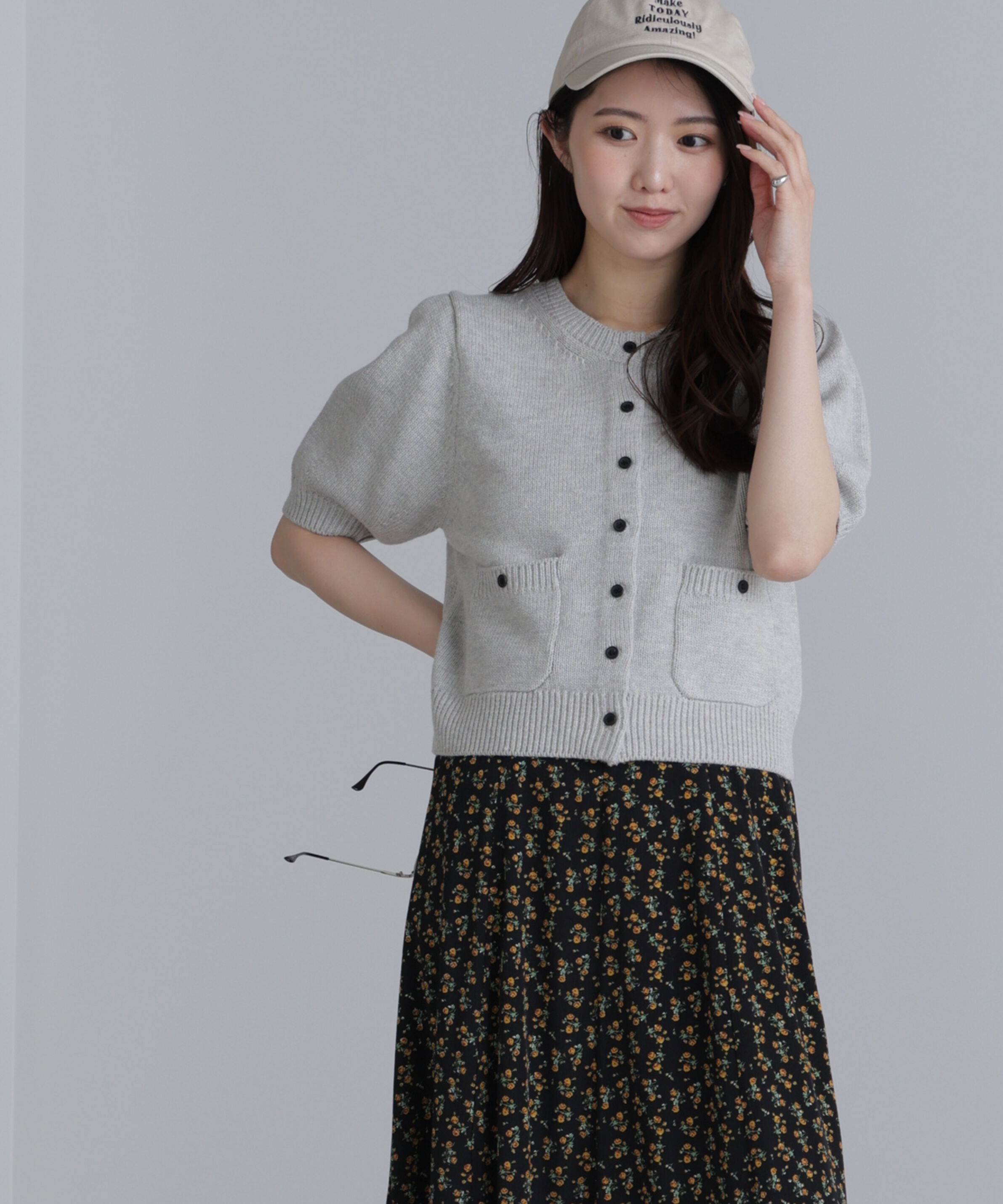  「フロントポケット半袖カーディガン」|ニット・セーター|